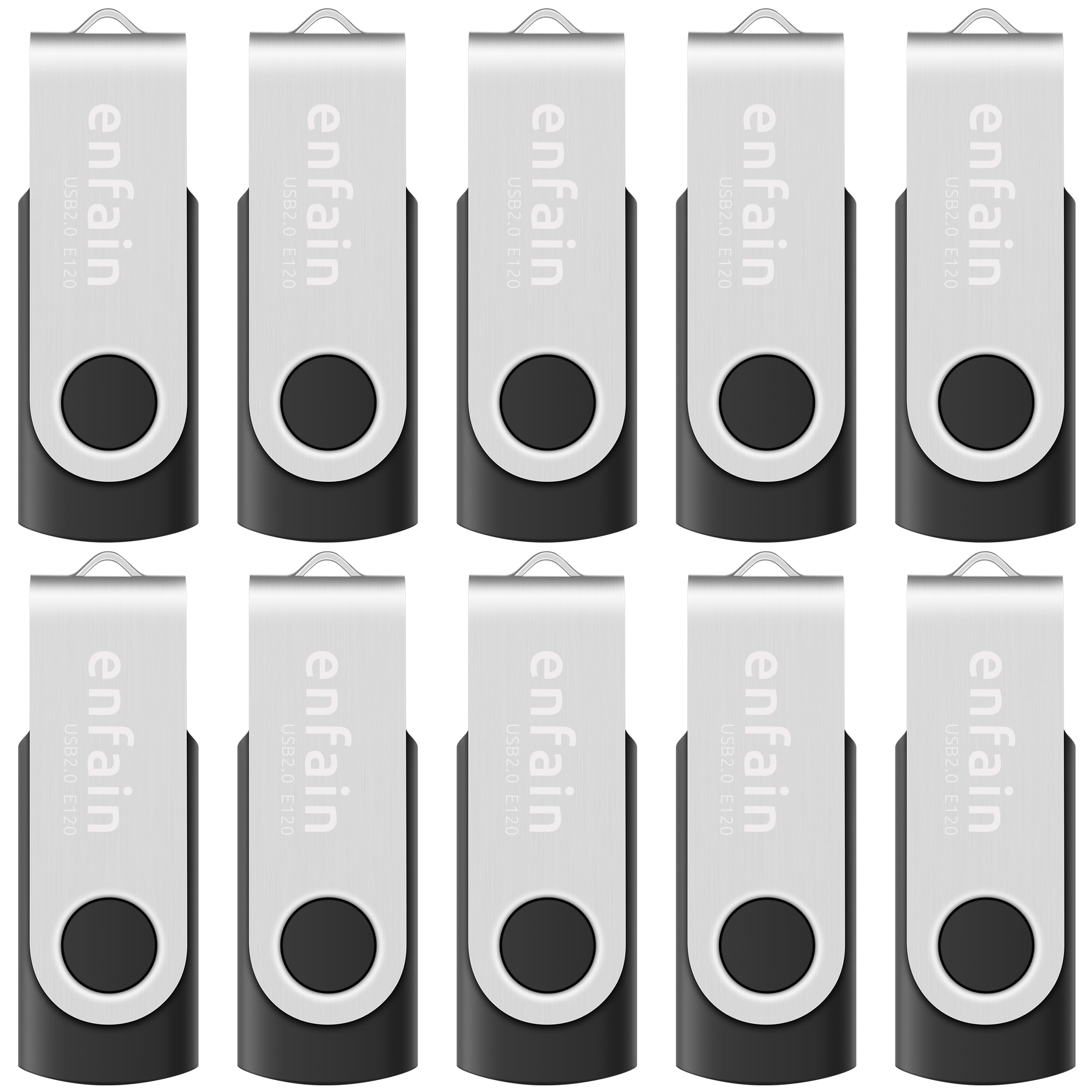 10 Pack Enfain 16Gb Usb 2.0 Swivel Flash Drives: Shareable Data Storage For Home & Office Use (Black)