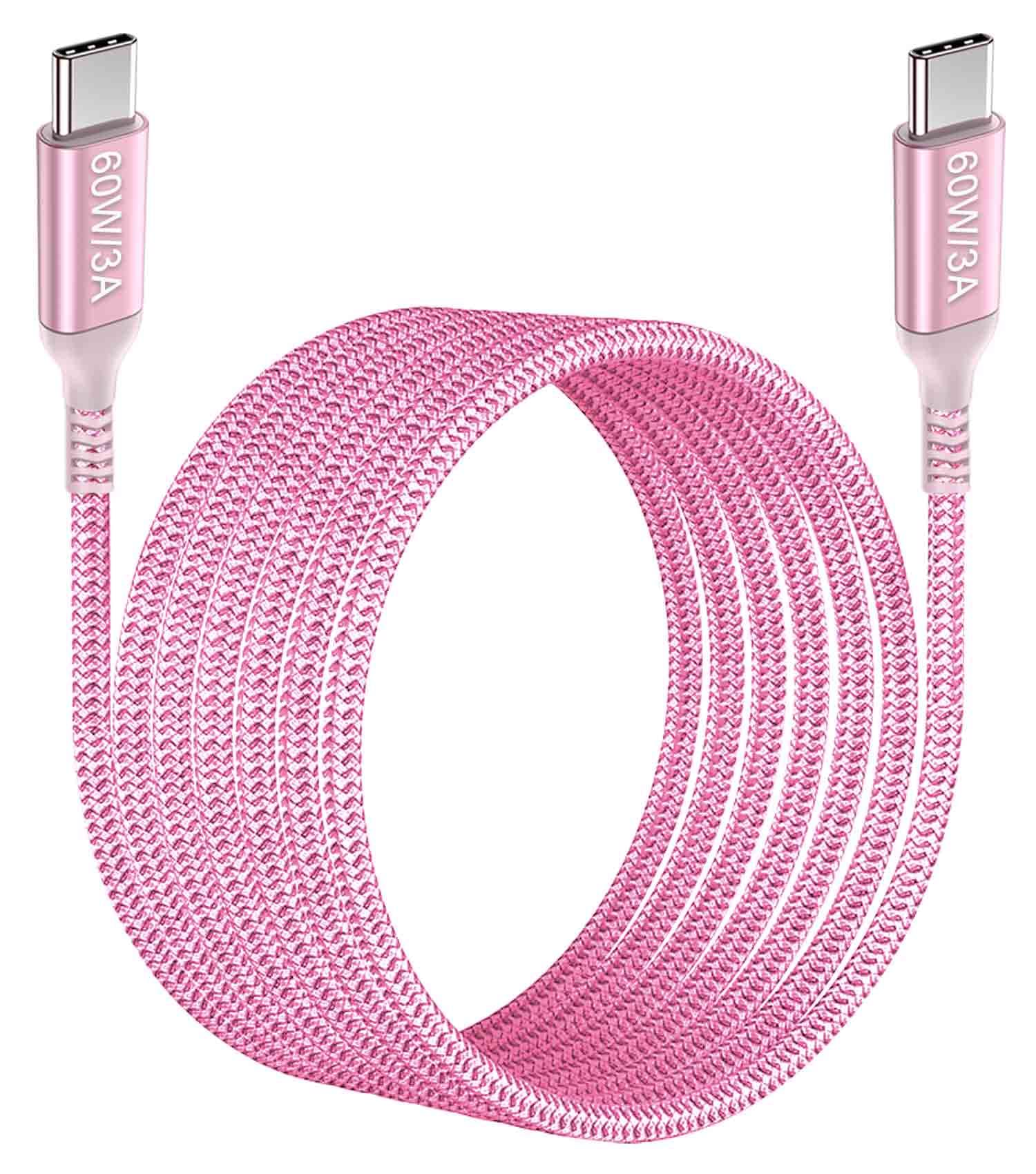 Long Usb C To Usb C Cable 15 Ft Pink, 60W Fast Charging, Usb Type C Charger Cord For Iphone 15/15 Pro,Ipad Pro Air 12.9 4Th, Mac