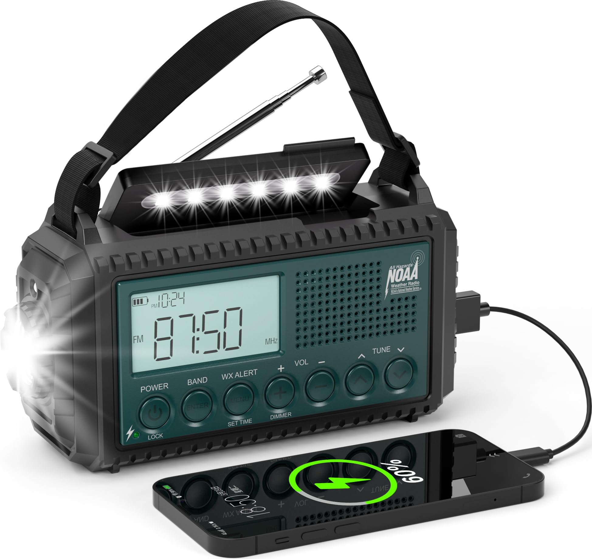 NOAA Emergency Weather Radio with Auto Alerts, 5000mAh Solar Hand Crank AM/FM/SW Shortwave Radio with Flashlight, Reading Lamp, 