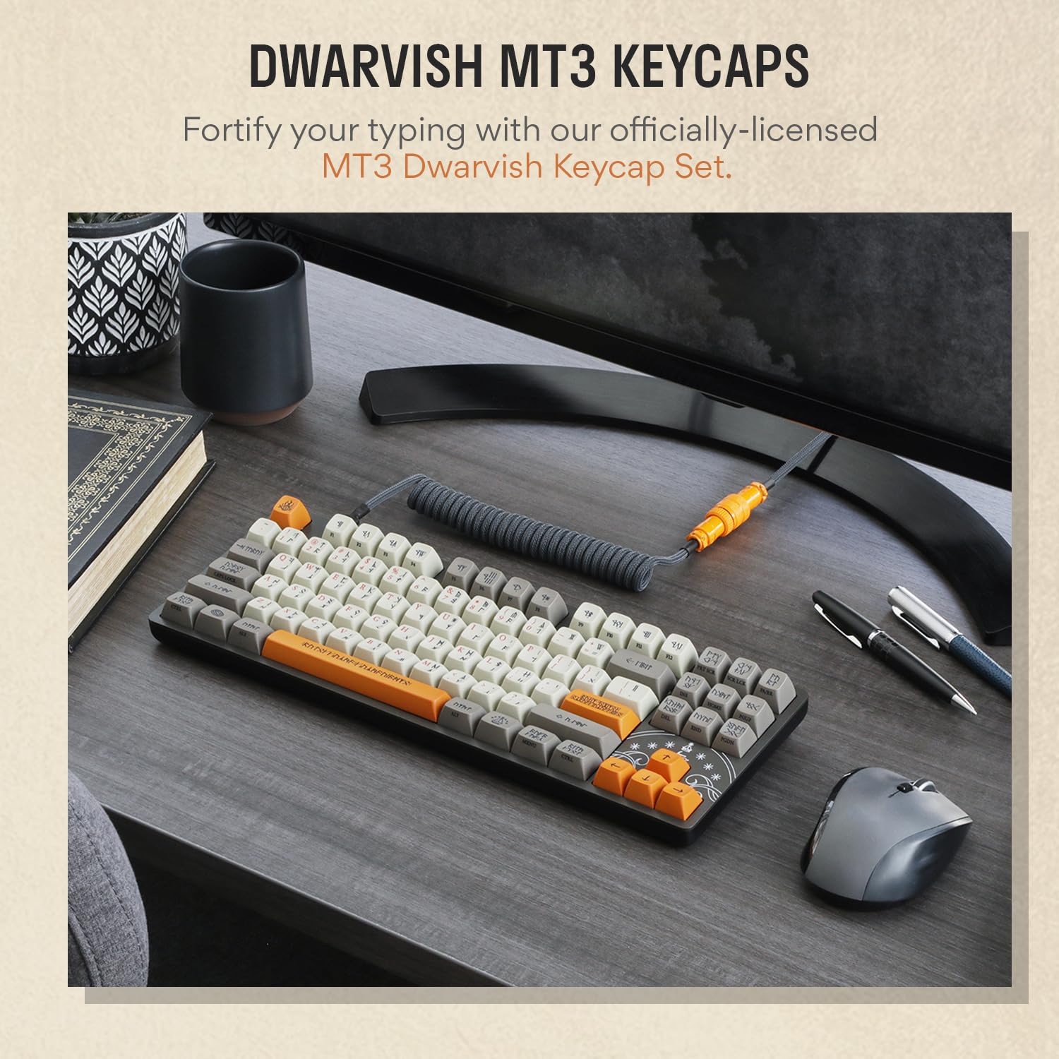 Drop + The Lord Of The Rings� Dwarvish Tkl Mechanical Keyboard   Mt3 Profile Keycaps With Accent Keys   Holy Panda X Tactile Switches   Pbt Dye Sub Keycaps   Led Backlight   Dark Gray