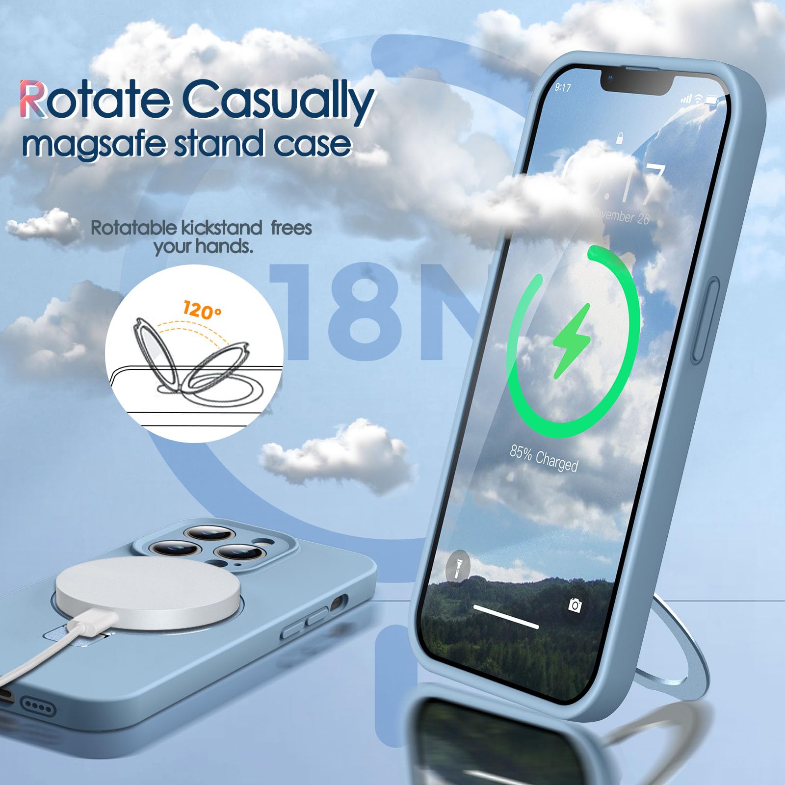 Mag Ring Designed For Iphone 13 Pro Max Case, Liquid Silicone [Moisturizing Factor] Extreme Soft Slim Phone Case With Stand [Com