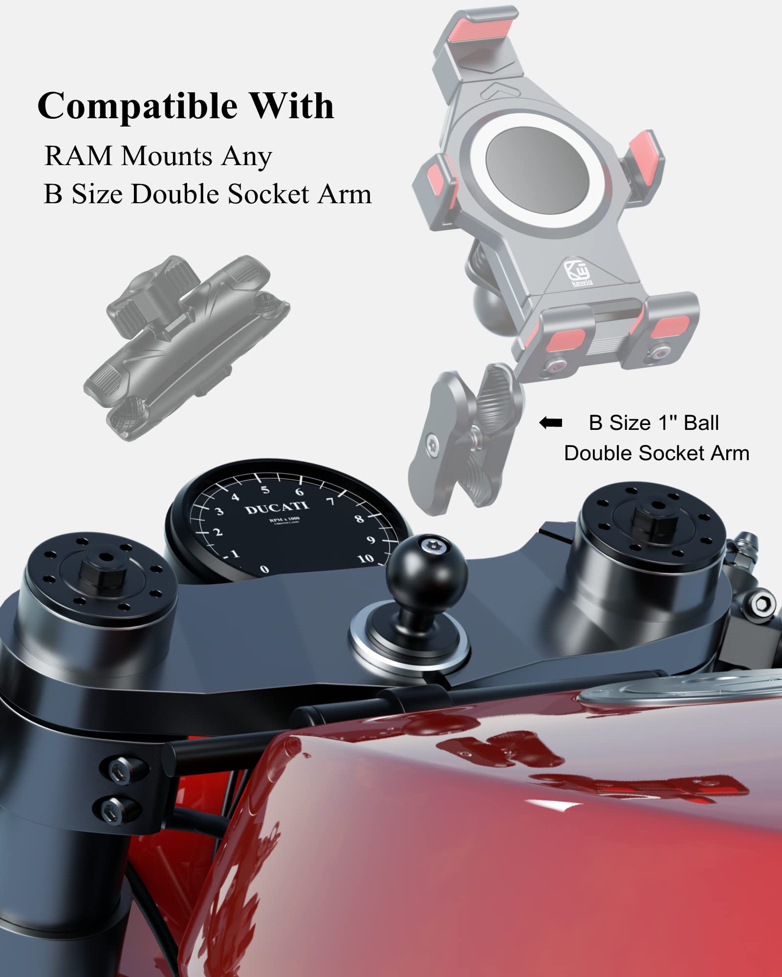 Brcovan Metal Motorcycle Fork Stem Mount Base With 1'' Tpu Ball For Stem Holes 12Mm To 25.4Mm In Diameter, Compatible With Ram M