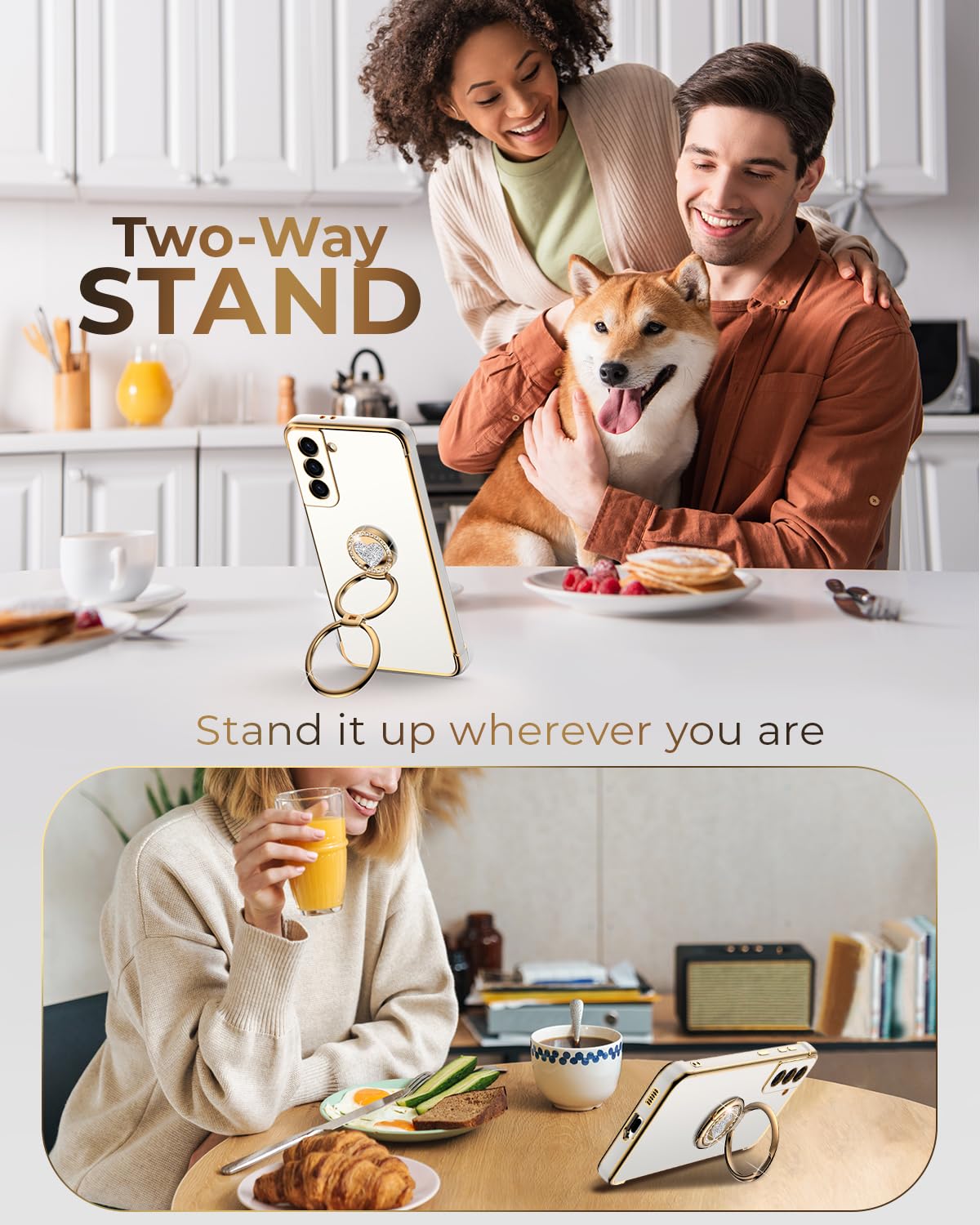 Xyz For Galaxy S22 Plus Case With Stand, For Samsung Galaxy S22 Plus Case With Double Ring, Women Girls Bling Luxury Protective