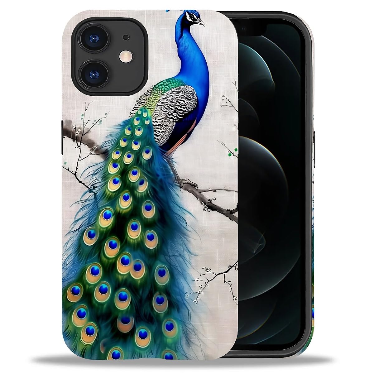 WANKBLC Compatible with iPhone 12 12 Pro Matte Case, Cute Peacock Tree Art Pattern for Girl Full Body Design Soft Silicone Drop 