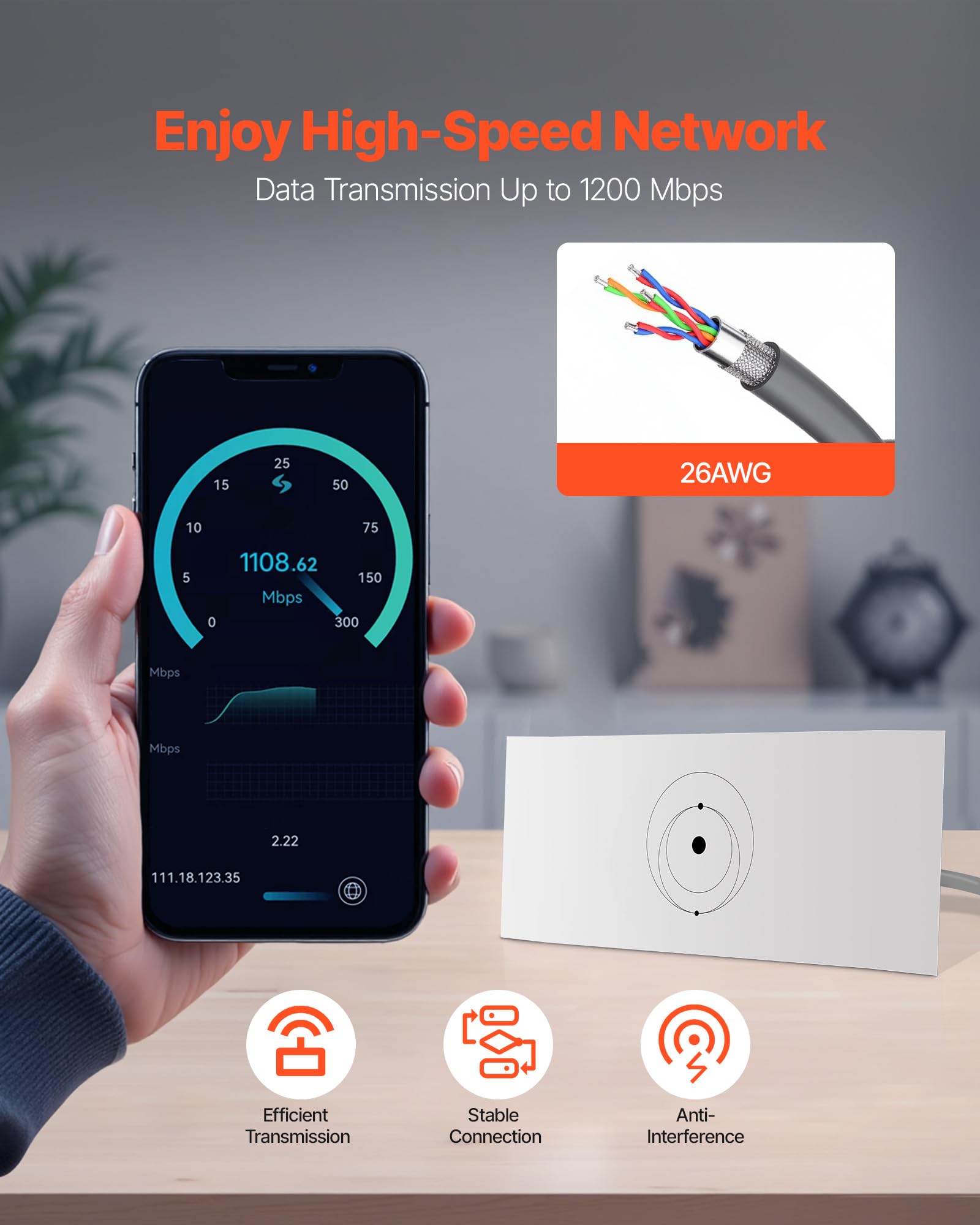 Vevor Starlink Gen 3 Cable, 150 Ft, 26 Awg Copper Core, Durable Extension Cable For Standard Generation 3, Compatible With Starl