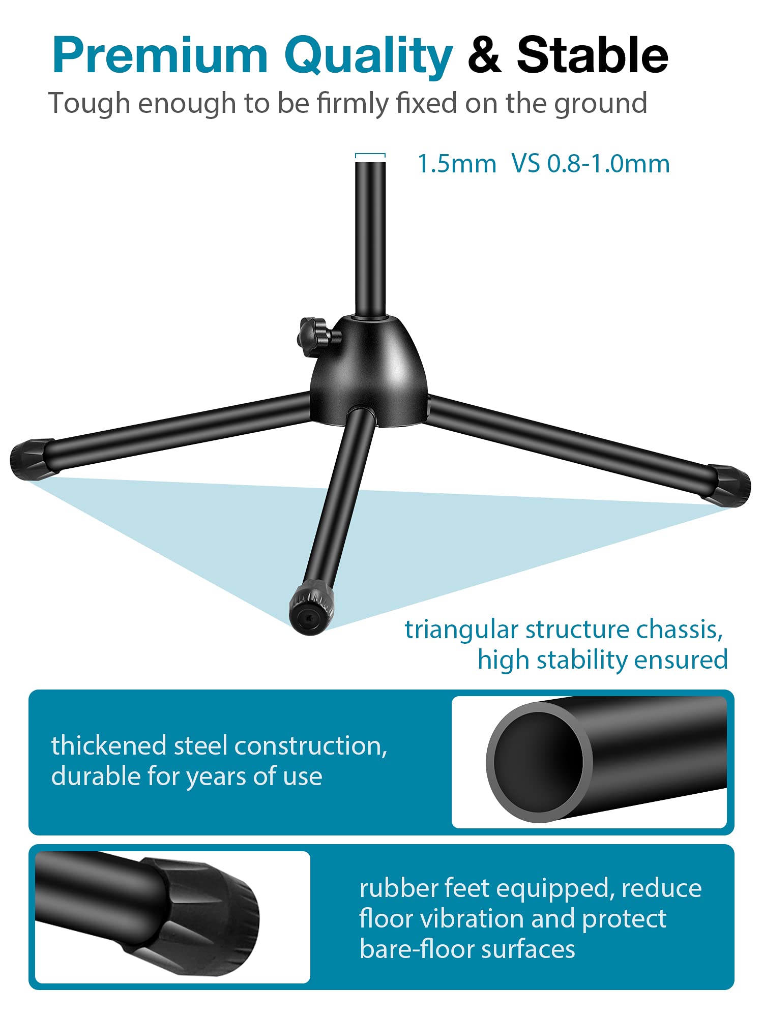 Innogear Microphone Stand, Boom Arm Mic Stand Floor Detachable Height Adjustable Heavy Duty With Mic Clip Holder Metal Base For
