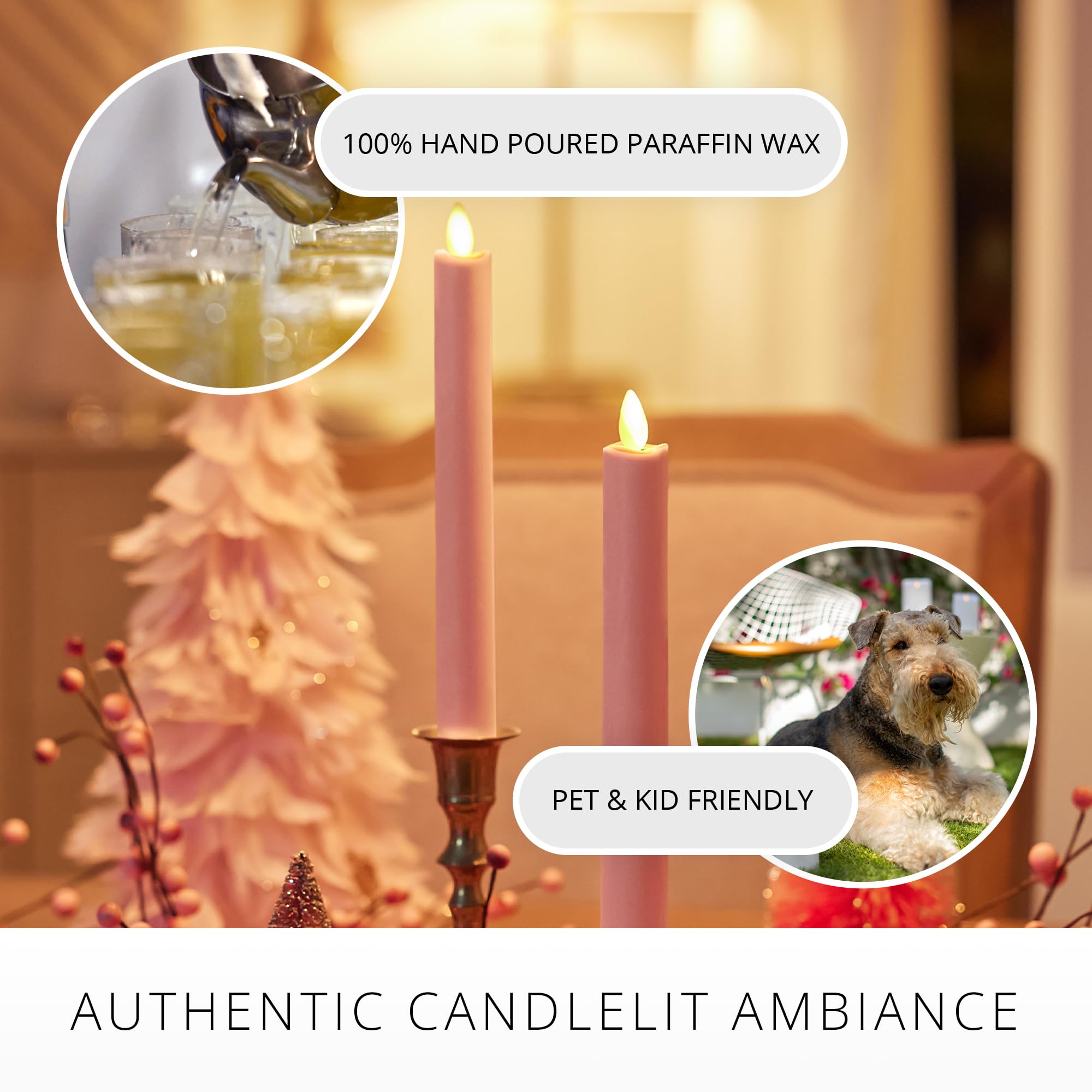 Luminara   Flameless Battery Operated Taper Candle   Rose Tan   Pack Of 2 1X9.75   Led Flickering Flame   Realistic Safe For Hom