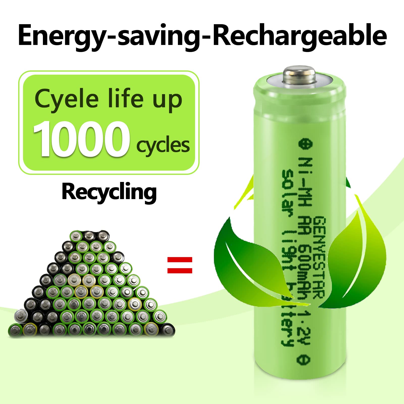 Genyestar Aa Rechargeable Batteries Nimh 1.2V 600Mah Double A Battery Pre-Charged For Solar Garden Lawn Landscaping Lights Lante