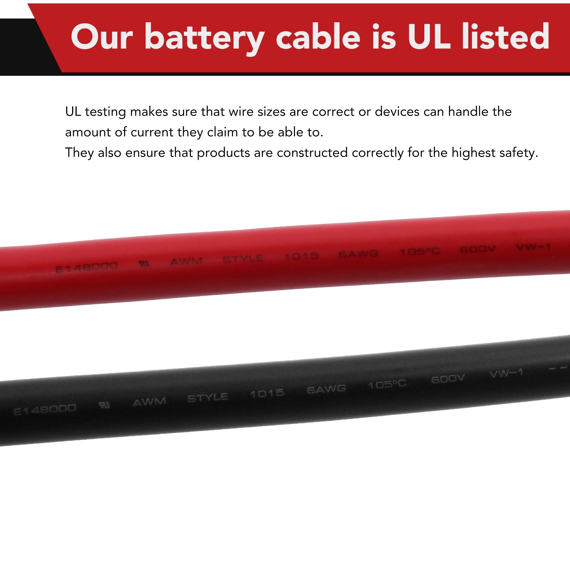 Lotfancy 4 Awg Battery Cables, 4 Gauge 2 Feet Red + 2 Feet Black Pure Copper Wires With 3/8'' Lugs Both Ends For Car Marine Sola