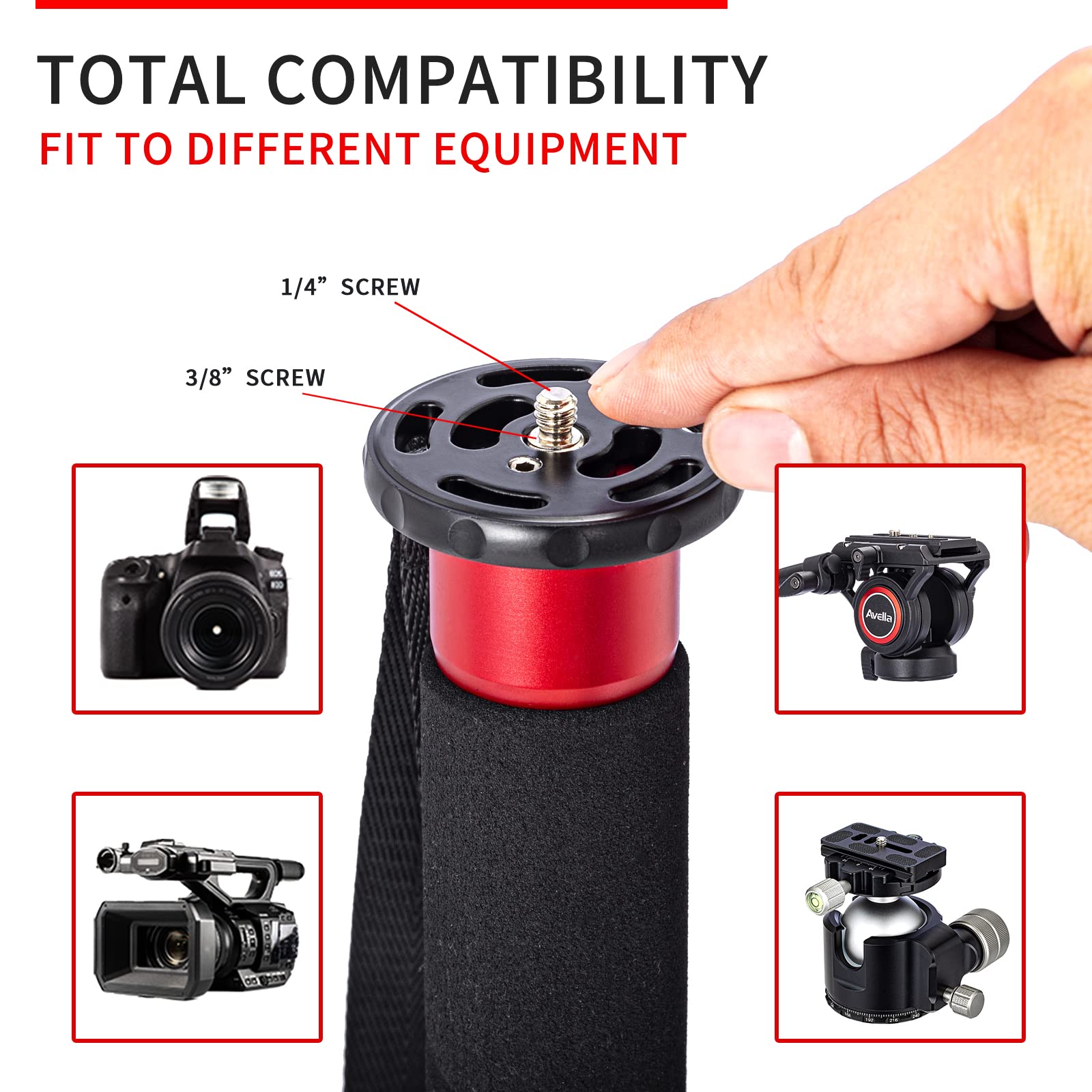 Avella A324D Aluminum 67 Inch Camera Monopod Professional Telescopic Video Monopods Base Tripod For Canon Nikon Sony Olympus Panasonic Dslr Camera Black