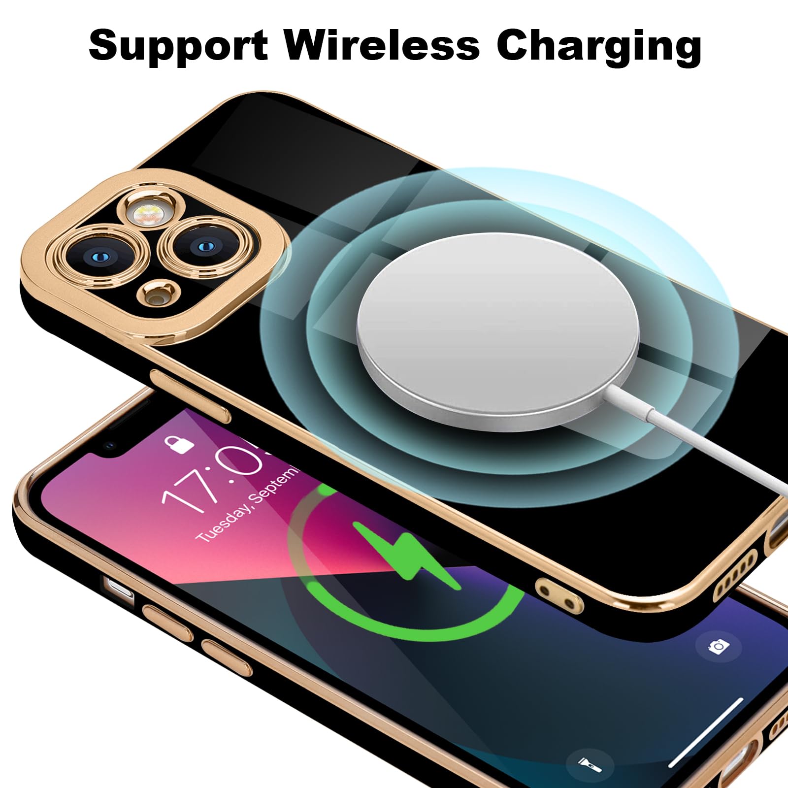 Lafunda Compatible With Iphone 13 Case, Luxury Plating Cases For Women Girls Cute Electroplated Golden Edge Shockproof Tpu Bumpe