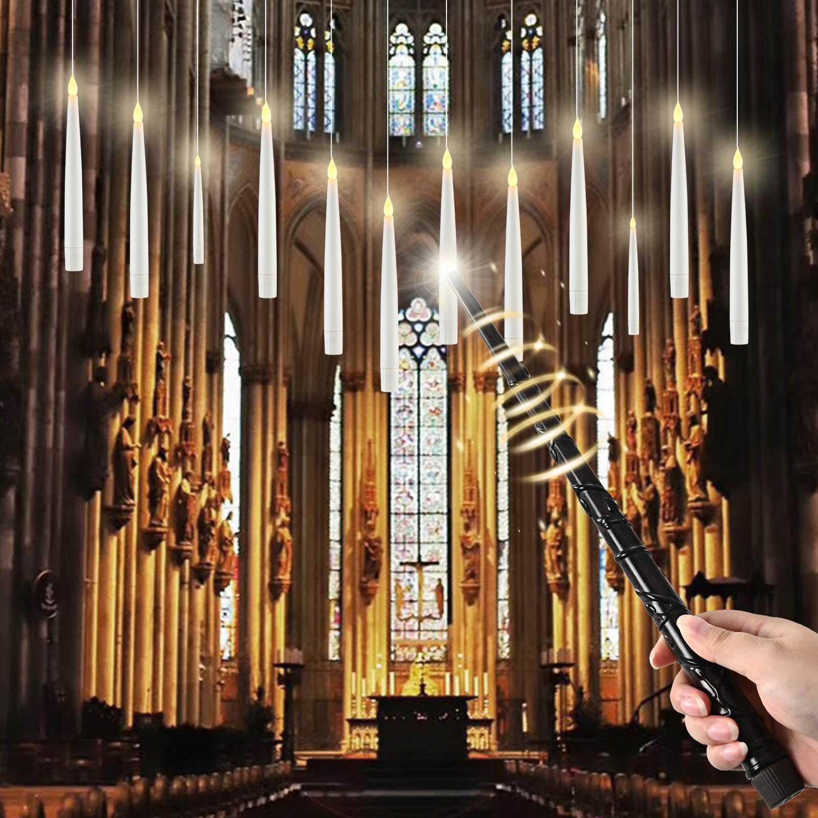 12 Pcs Floating Candles With Wand Remote   Christmas Decor Magic Hanging Candles Decorations, Flickering Flameless Led Candle Fo