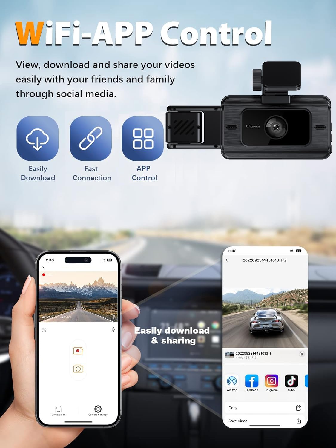 Dash Camera For Cars, 3 Channel 4K Dash Cam Front And Rear Inside,1080P Full Hd 170 Deg Wide Angle Dashboard Camera With 64Gb Ca