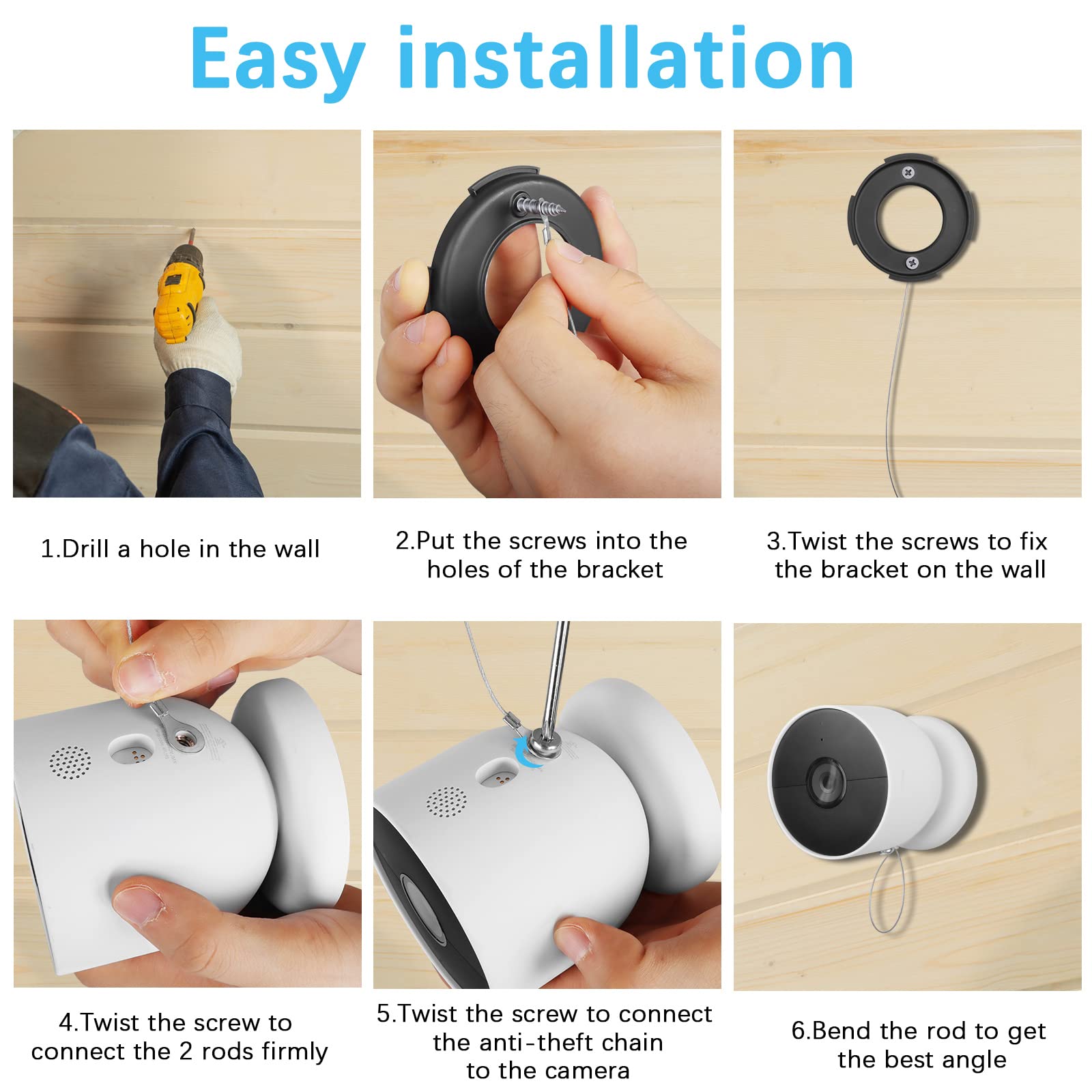 Holaca Anti Drop And Anti Drop Security Chain For Google Nest Cam Battery  Extra Security For Your Google Nest Cam Battery Camer