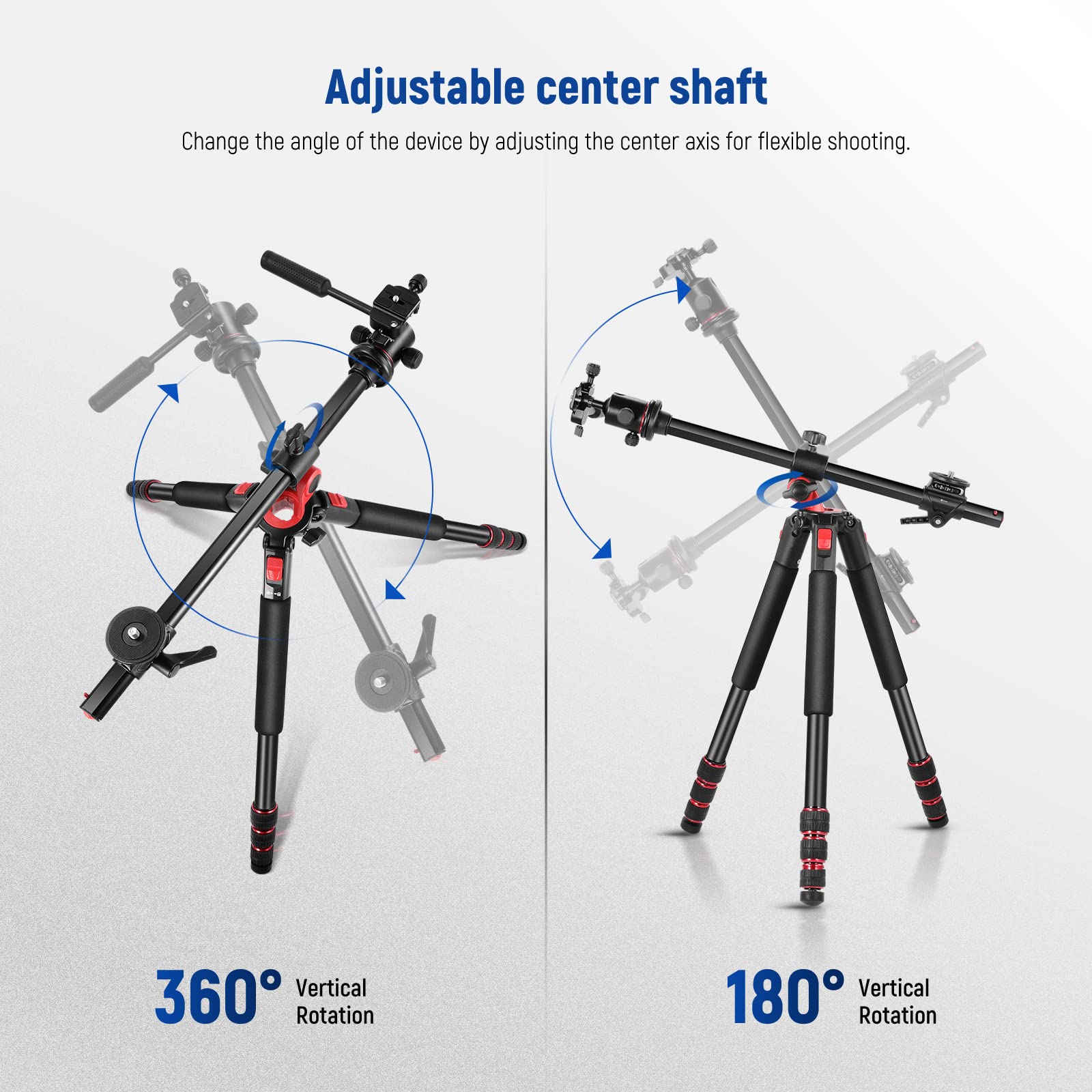 Neewer 73.6'' Horizontal Tripod With Multi Angle Center Column, Ball Head & Central Axis Platform, Heavy Duty Aluminum Camera Tr