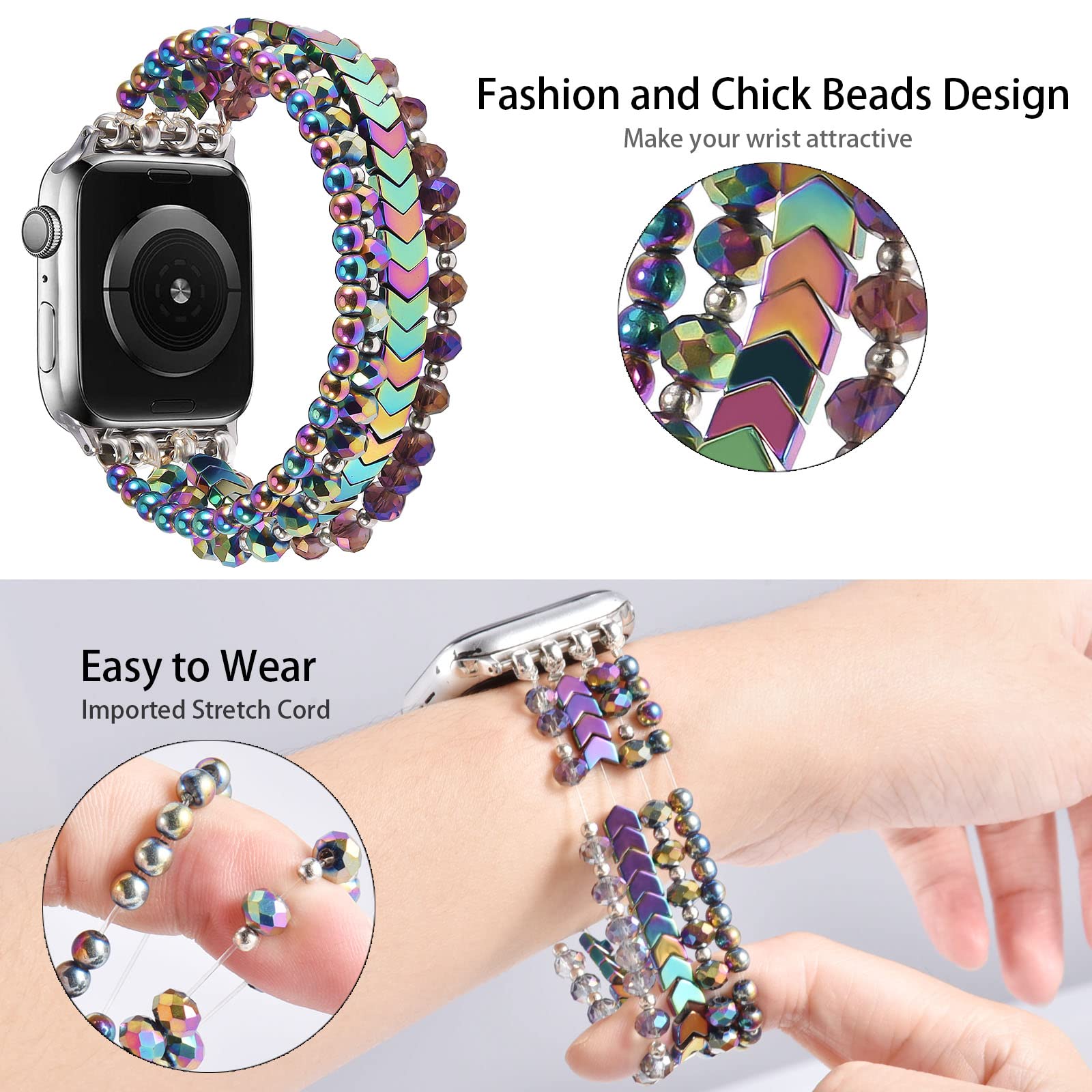 Mofree Beaded Bracelet Compatible With Apple Watch Band 40Mm/38Mm/41Mm/42Mm(Series 10) 9/8/7/Se/6/5/4/3/2/1 Women Fashion Handma