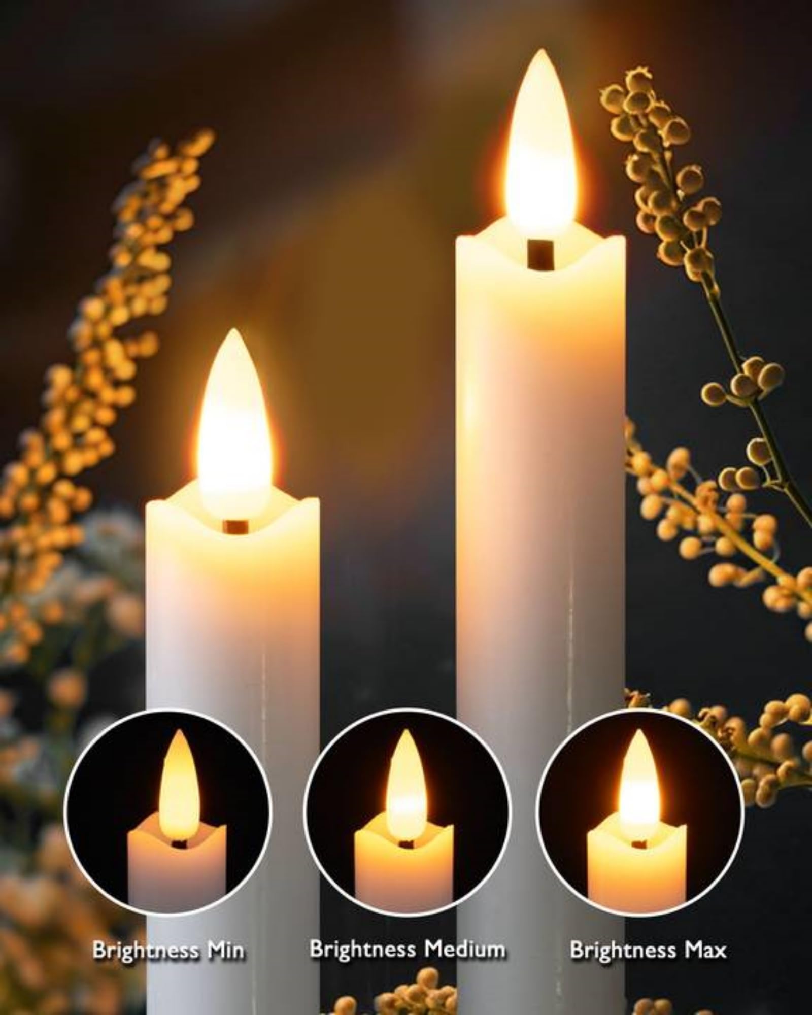 Homemory Real Waxy Flameless Taper Candles With Remote Timer, Led Candlesticks Flickering, Battery Operated Candles, 9.6 Inches