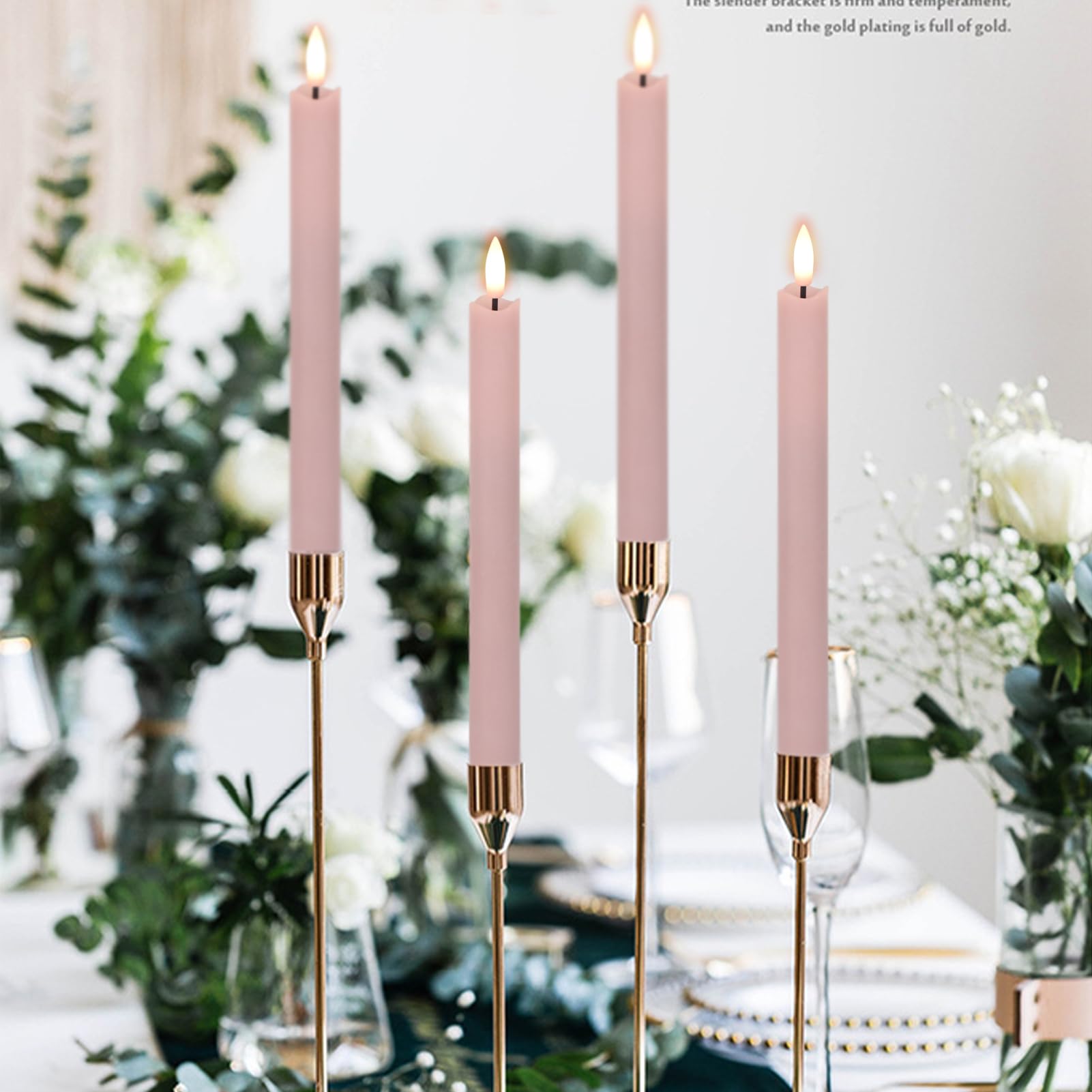 Genswin Flameless Pink Taper Candles Flickering With 10 Key Remote, Battery Operated Led Warm 3D Wick Light Window Candles Real