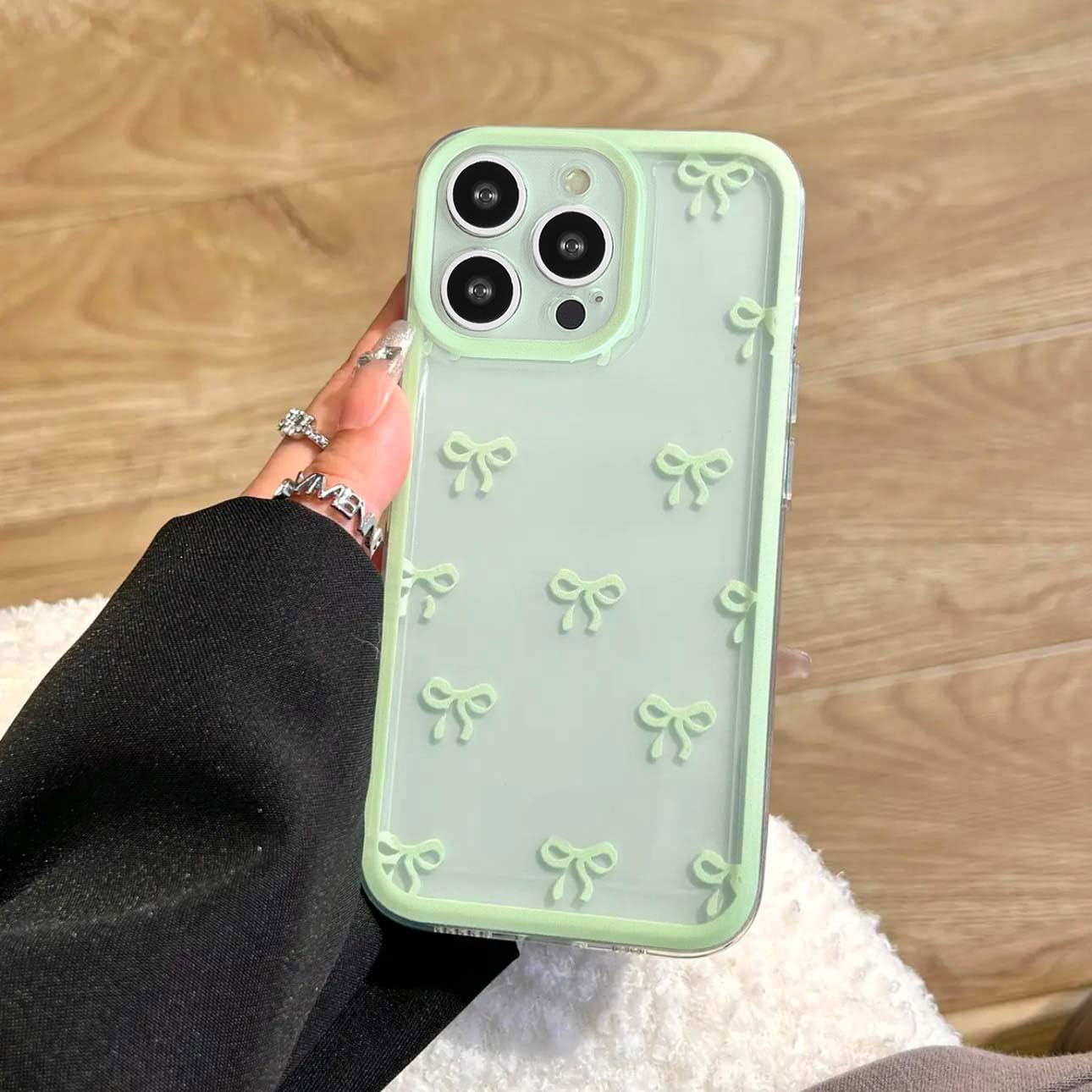 Eyzutak Case For Iphone 12 Pro, Clear Cute Ribbon Bowknot Pattern Aesthetic Transparent Phone Case Raised Camera Protection Styl