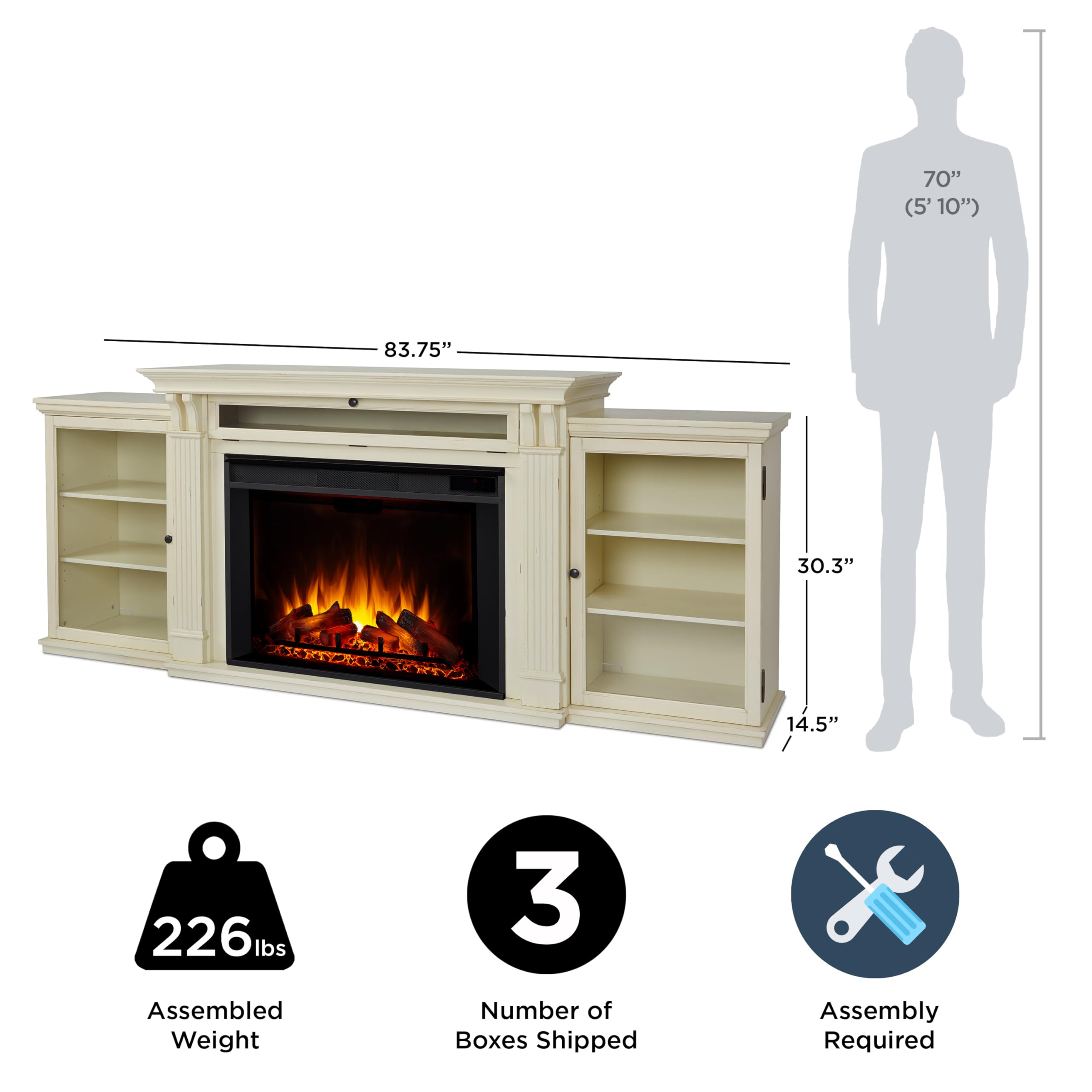 Real Flame Tracey 84'' Grand Electric Fireplace Tv Stand For Tvs Up To 80 Inches, Entertainment Center With Adjustable Shelves A