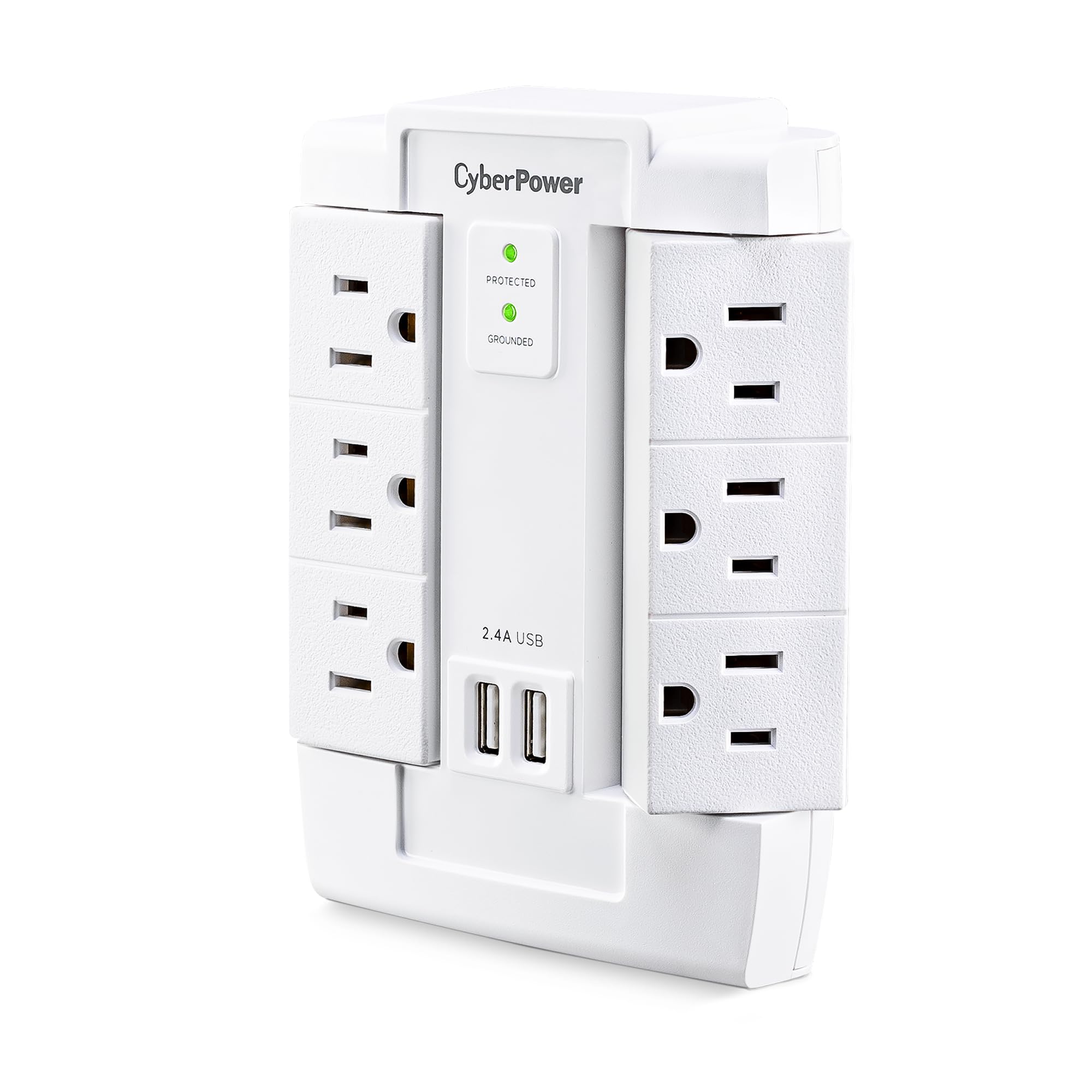 Cyberpower Csp600Wsurc2 Surge Protector, 1200J/125V, 6 Swivel Outlets, 2 Usb Charging Ports, Wall Tap Design, White