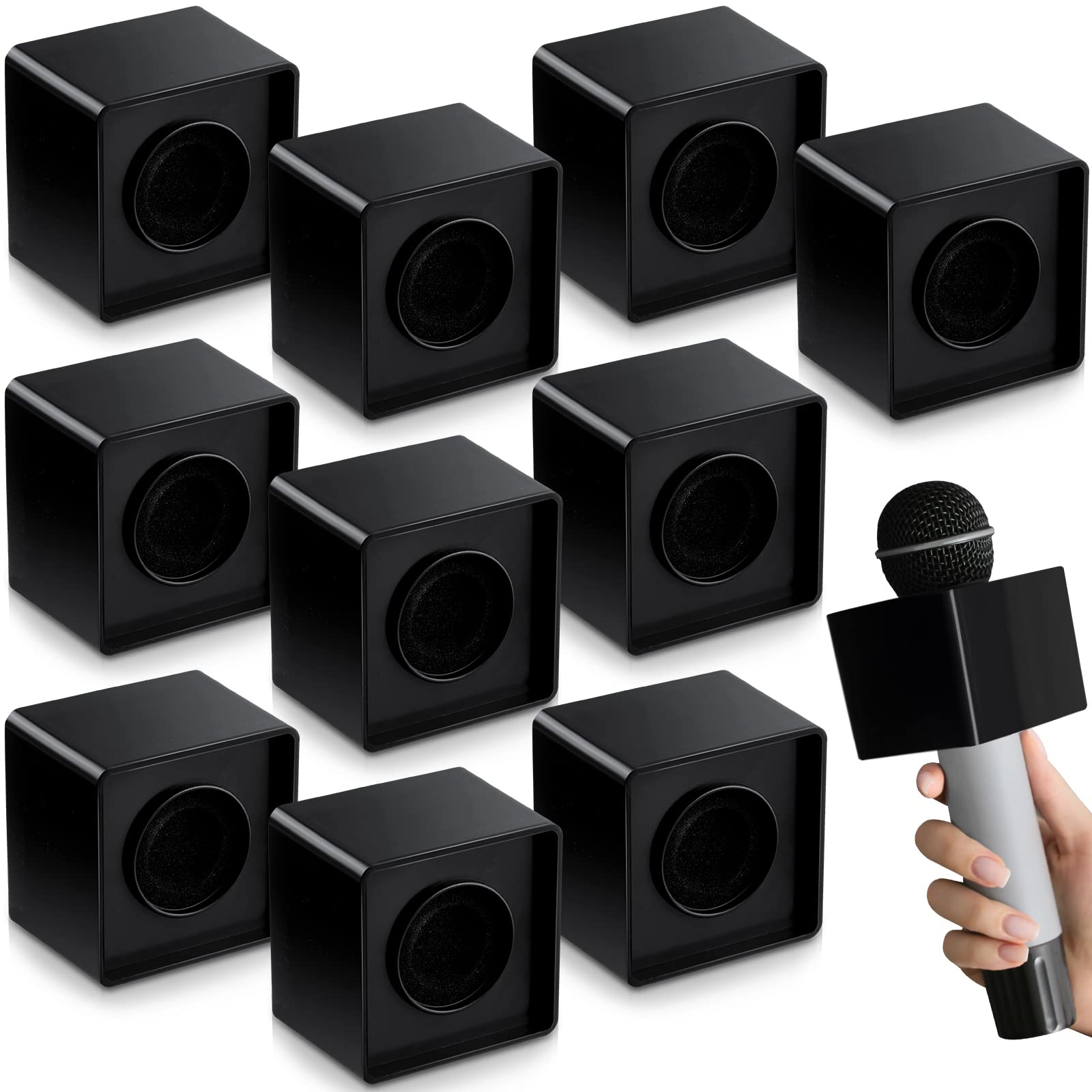 10 Pcs Microphone Flag Station Portable Square Cube Abs Foam Mic Flag Logo Studio Equipment Microphone Accessories For Reporter 