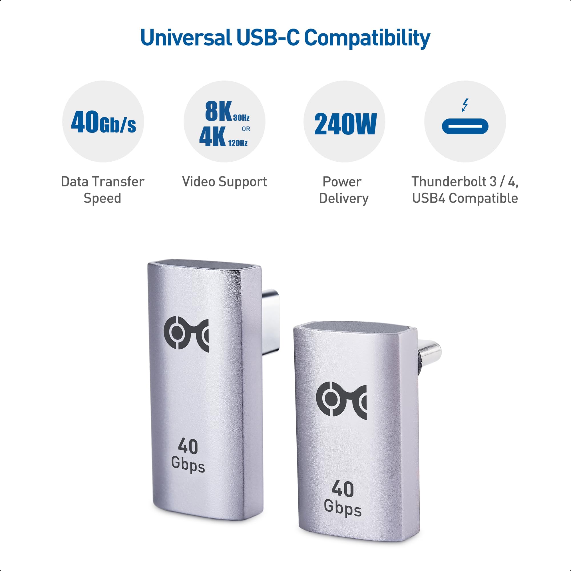 Cable Matters Combo Pack 40Gbps Vertical Right Angle USB C Adapter Kit, Up to [4K@240Hz Video, 240W Charging, 40Gbps] 90 Degree USB C Adapter, Compatible with Thunderbolt 4, iPhone 16, Steam Deck