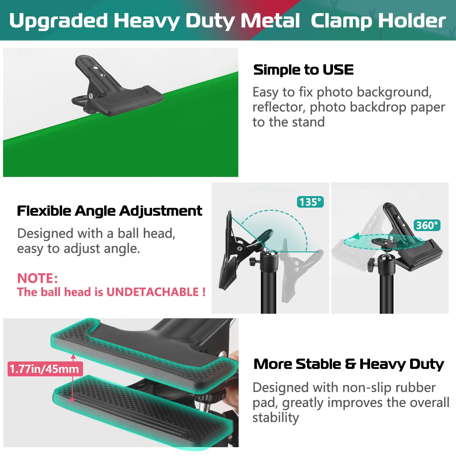 Jebutu Green Screen Backdrop Stand Kit With Heavy Duty Metal Clamp Holder For Streaming, 5X6.5Ft Portable Green Screen With Stan