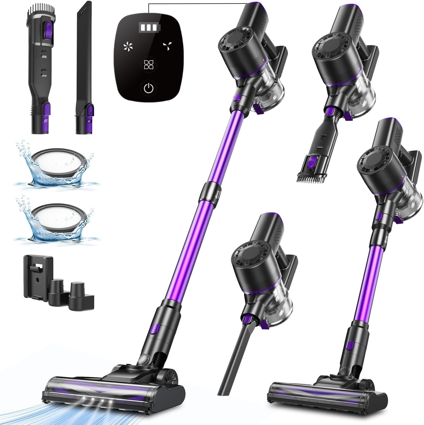 Vexilar Cordless Vacuum Cleaner, Self-Standing, Rechargeable Stick Vacuum Cleaners for Home, 35mins Runtime, LED Screen, 6-in-1 