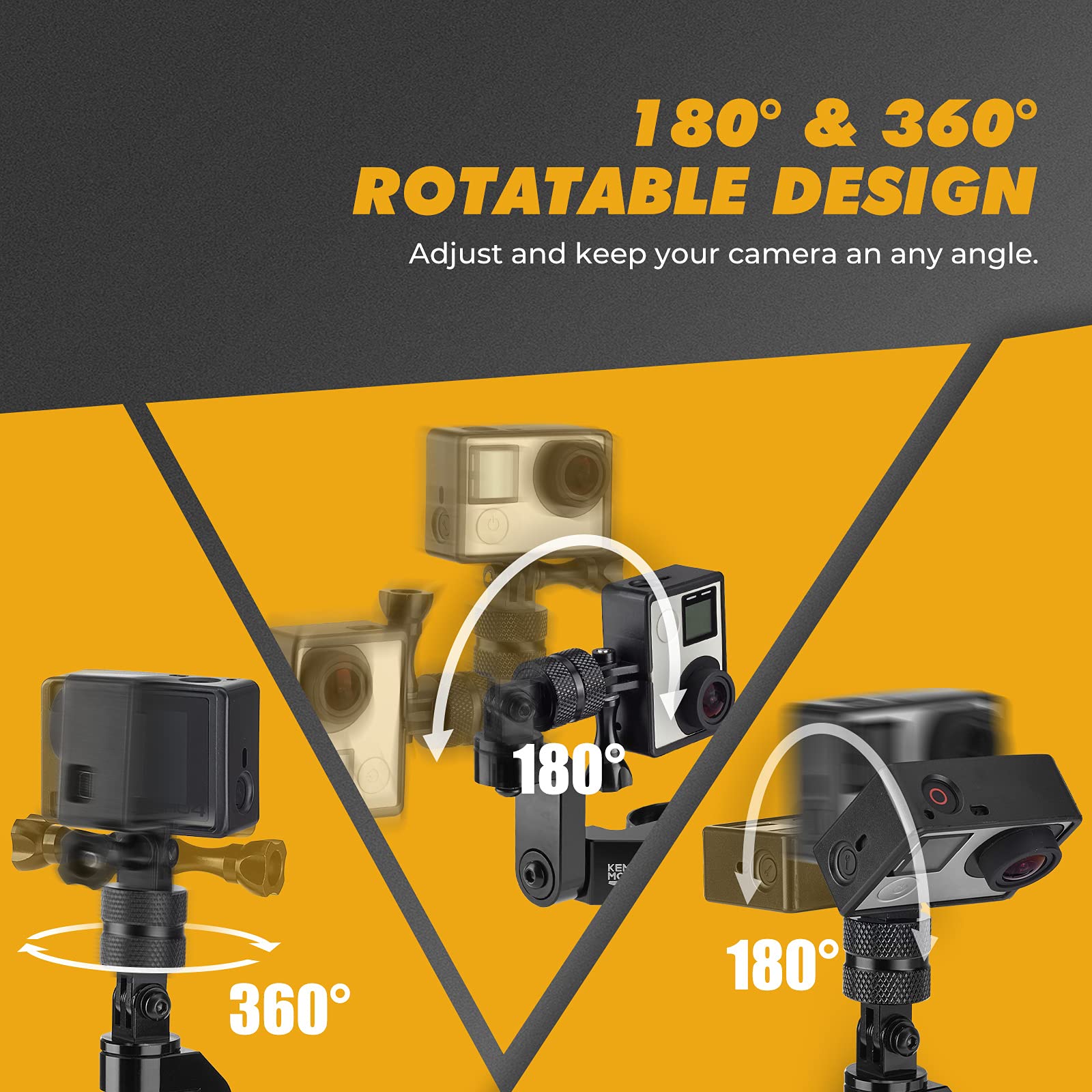 Kemimoto Multi Adjustable Utv Atv Camera Mount Compatible With Gopro Rzr Roll Bar Mount 1.65'' 2'' Aluminum Roll Cage Holder 360