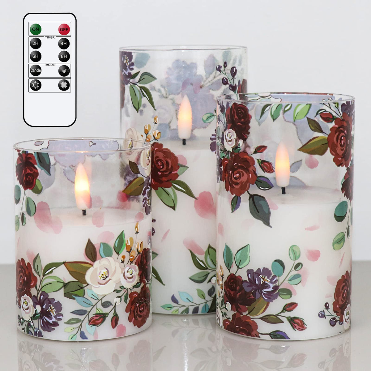 Dromance Battery Operated Glass Flameless Candles With Remote And Timer Real Wax 3D Wick Flickering Rose Led Pillar Candles Wedd
