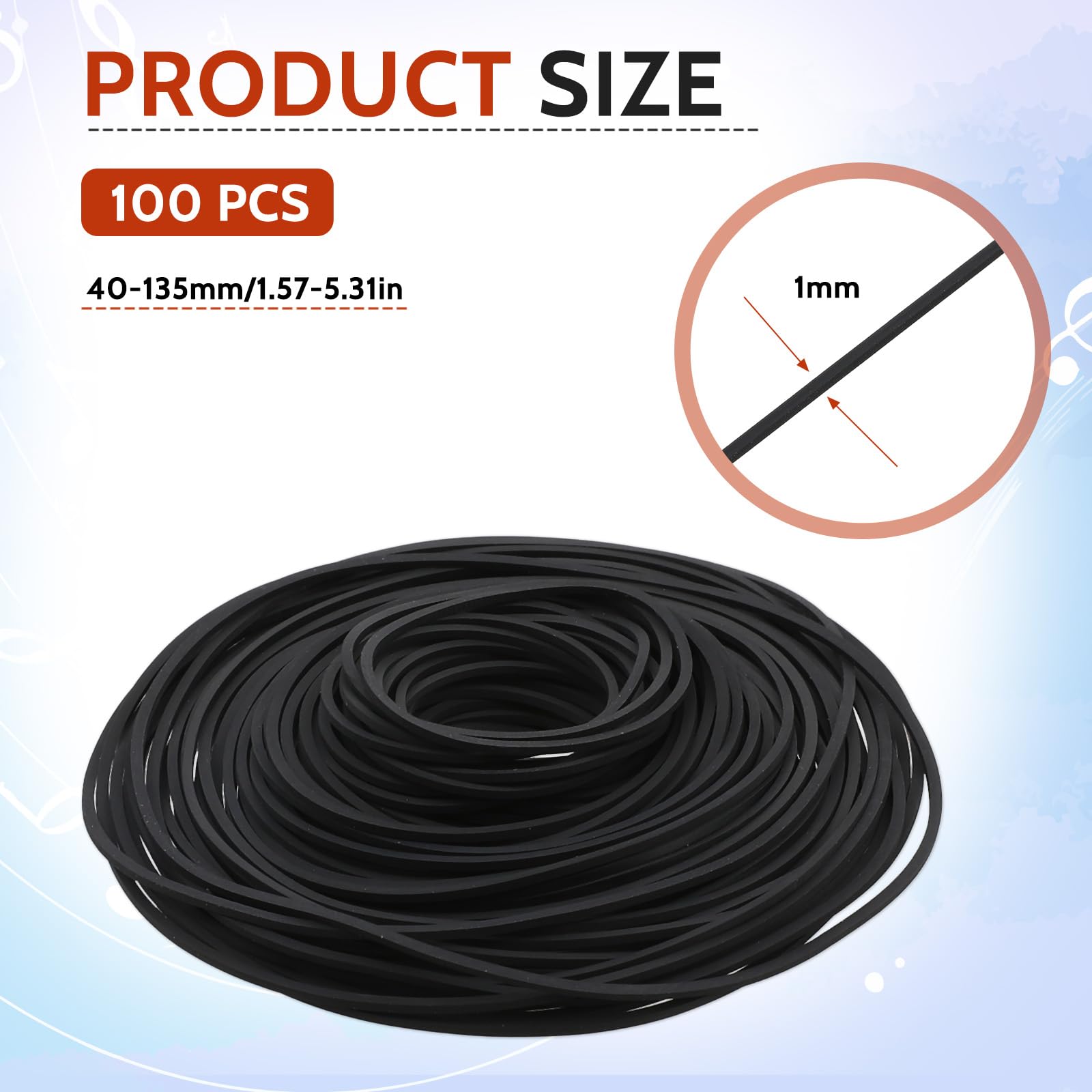 100 Pcs Recorder Rubber Belts Cassette Recorder Repair Maintenance Mix Flat Cassette Tape Machine Rubber Belts 40 135 Mm Cassett