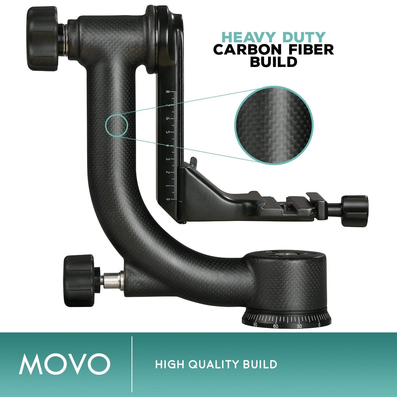 Movo Gh800 Mkii Carbon Fiber Professional Gimbal Tripod Head With Long And Short Arca Swiss Quick Release Plates   For Outdoor B