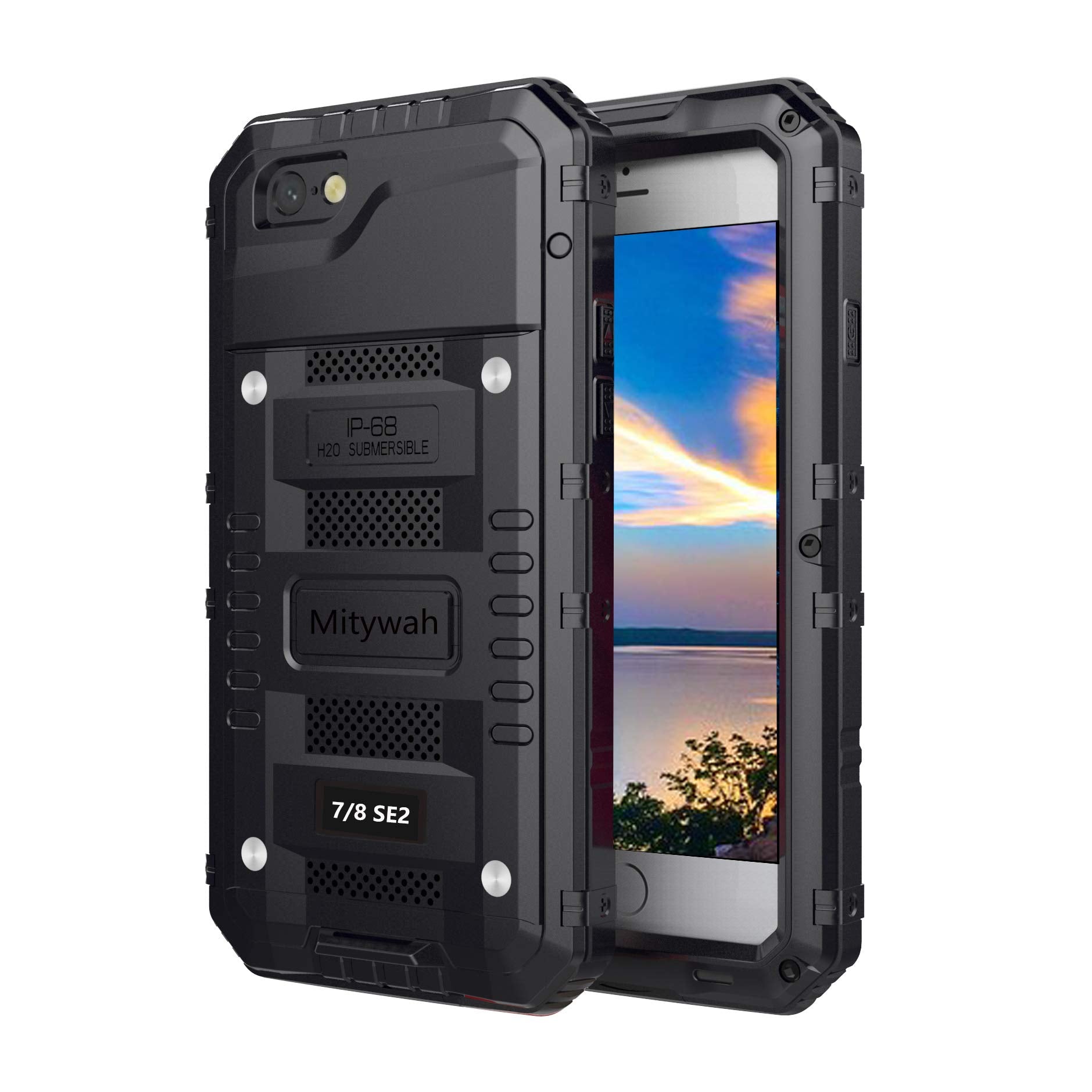 Mitywah Waterproof Case For Iphone Se 2020, Heavy Duty Durable Metal Full Body Protective Case Built In Screen Protection Waterp
