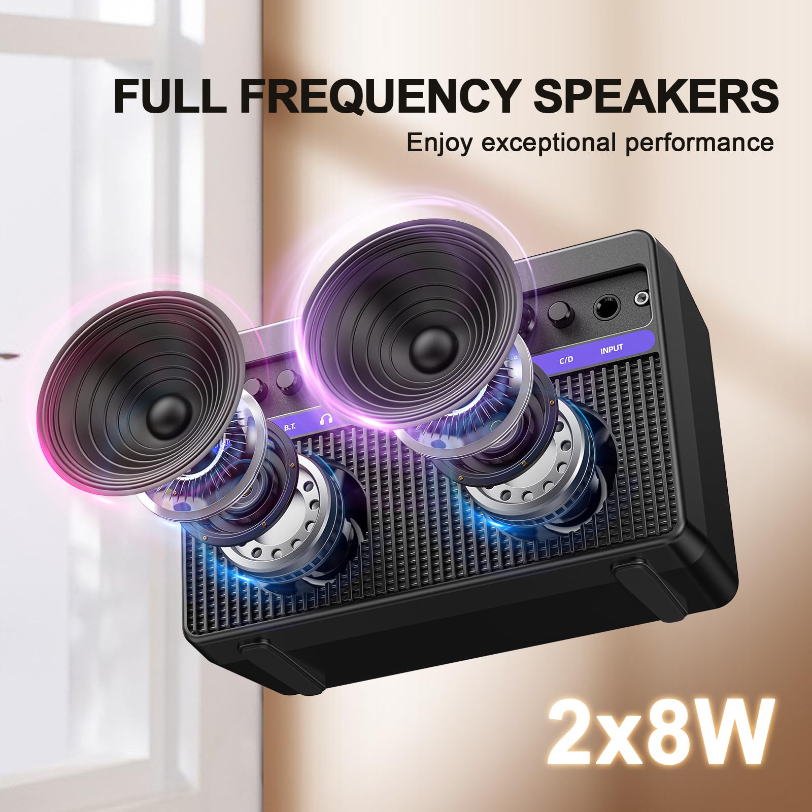 Portable Electric Guitar Amplifier, Pogolab Mini 10W Dual Speakers Bluetooth Amp With Rechargeable Battery (5H Play), Clean/Dist