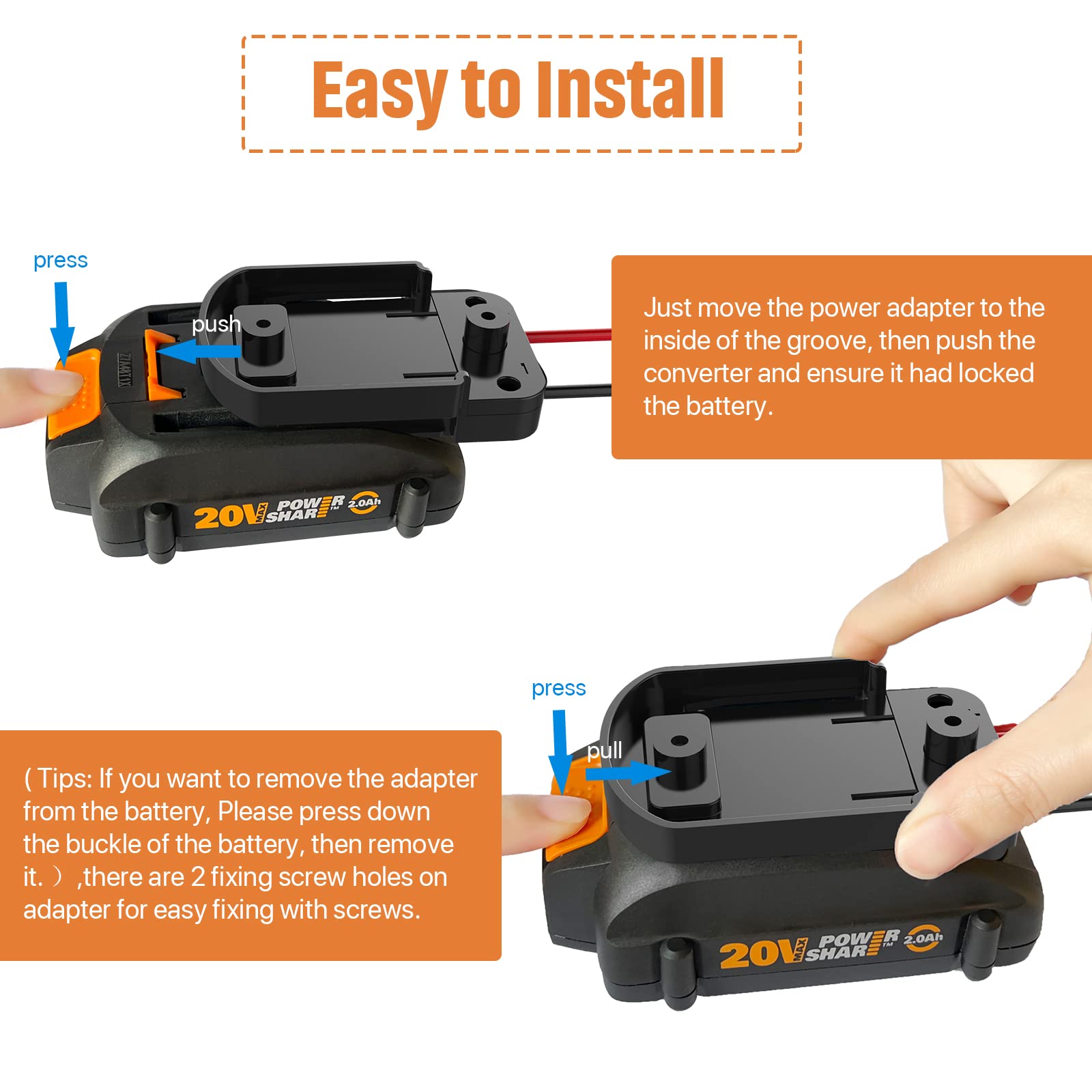 Power Wheel Adapter With Fuse & Switch, Secure Battery Adapter For Worx 20V Powershare Lithium Battery, With 12 Gauge Wire,Good