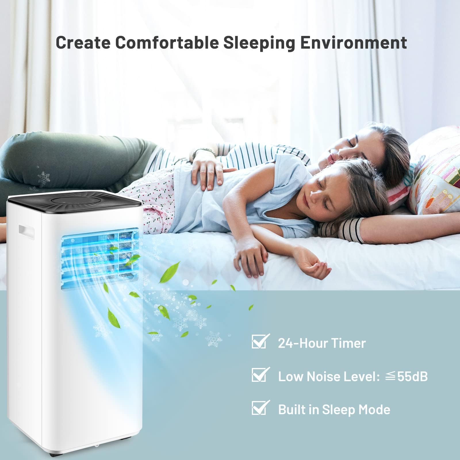 Dortala Portable Air Conditioner 10000 Btu, 3 In 1 Ac Unit With Dehumidifier, Fan Modes, 24H Timer, Remote Control, Window Kit,