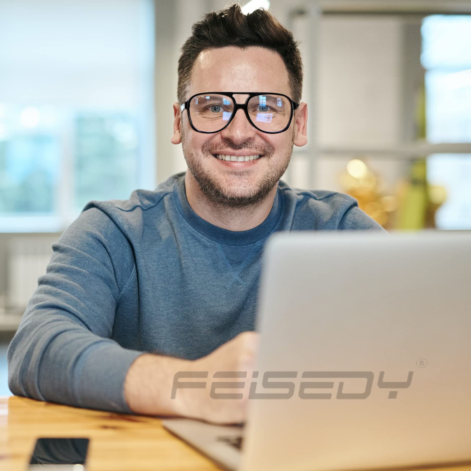 Feisedy 70S Big Aviator Glasses Frame Blue Light Blocking Glasses Oversized Square Computer Glasses Women Men B2888