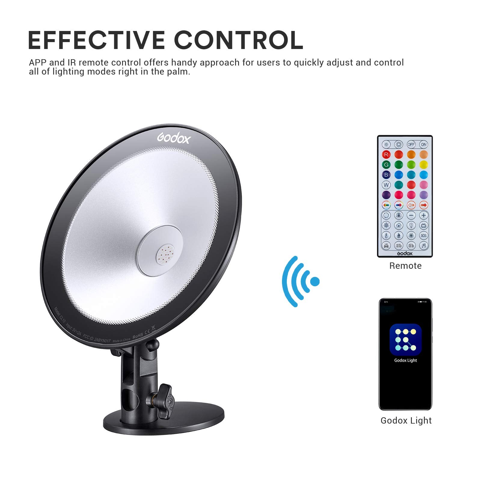Godox Cl10 Rgb Ambient Light, 36000 Colors Led Rgb Atmosphere Background Light With 39 Special Light Effects, Studio Decorate Li