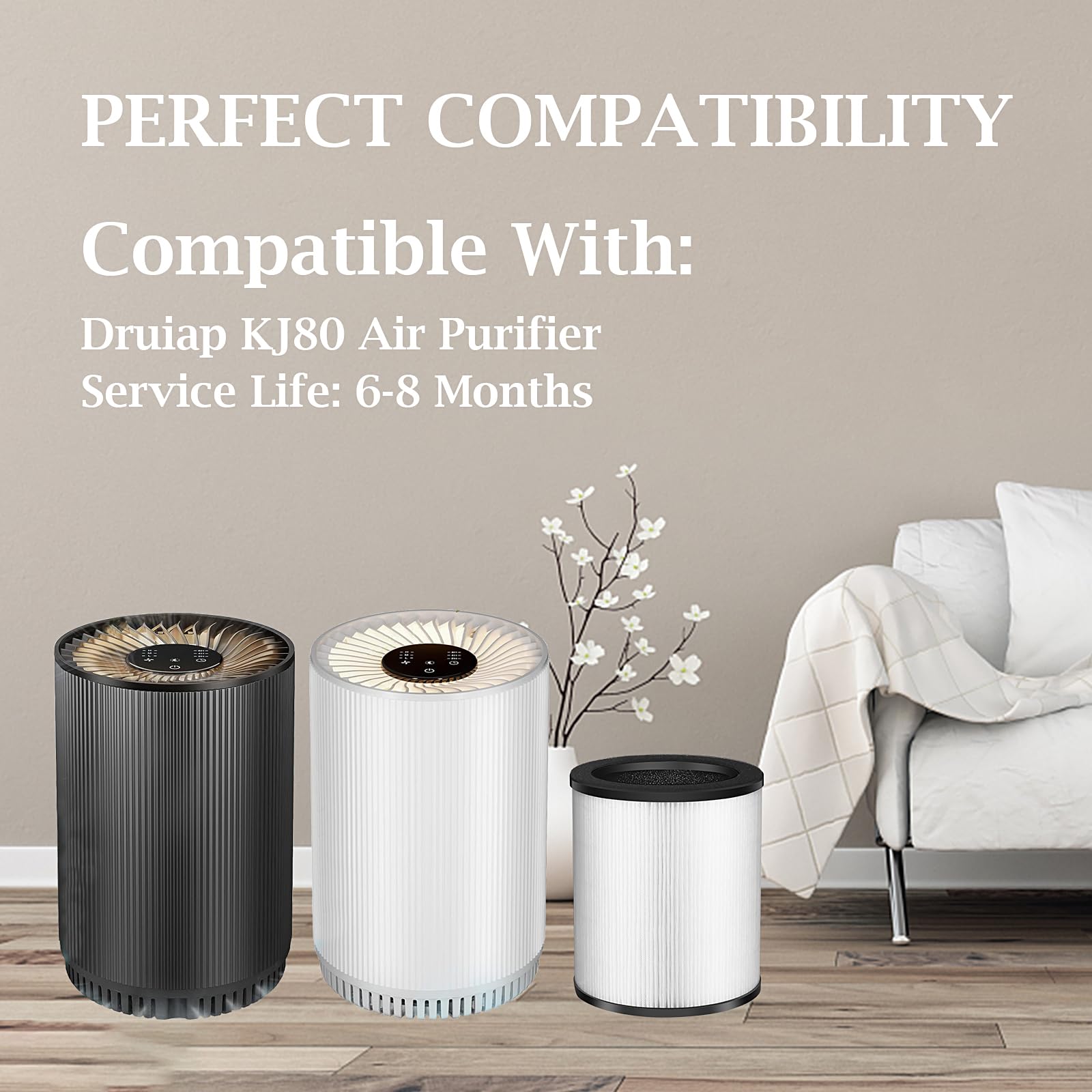 4 Pack Kj80 Replacement Filter Compatible With Druiap Kj80 Air Puri Fier, Upgraded 3 In 1 H13 Ture Hepa High Efficiency Filter (