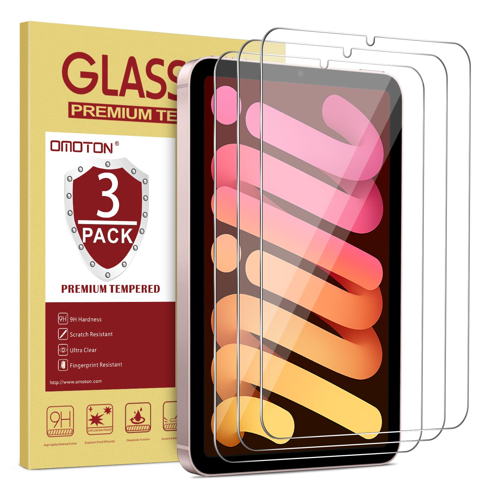 Omoton [3 Pack] Screen Protector For Ipad Mini 6 (6Th Generation, 8.3 Inch)   Tempered Glass For Ipad Mini 6Th Generation 2021,