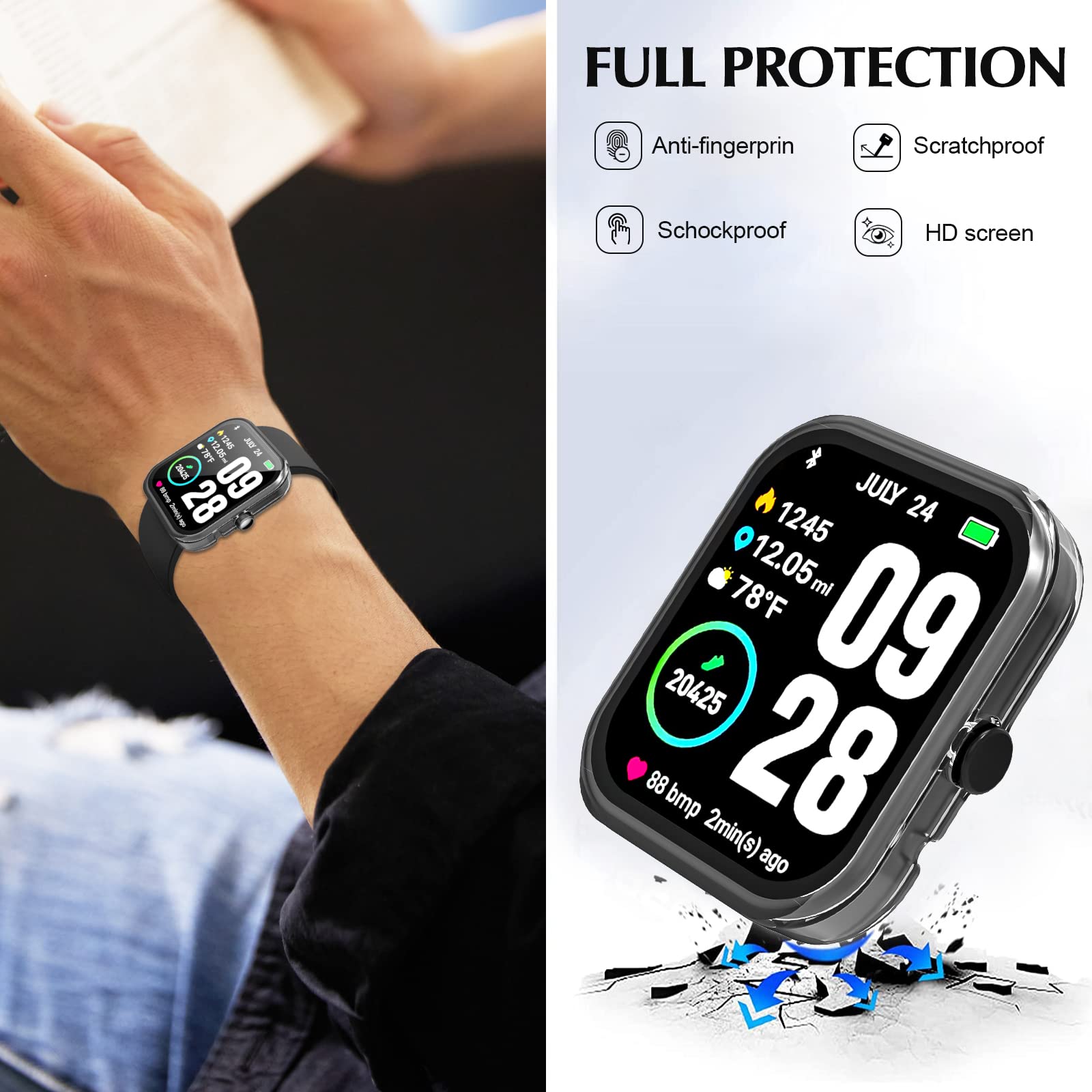 2 Pack Polyjoy Screen Protector Case Compatible With Tozo S2 44Mm Smartwatch, Hard Pc Protective Bumper Case Cover For Tozo S2 1