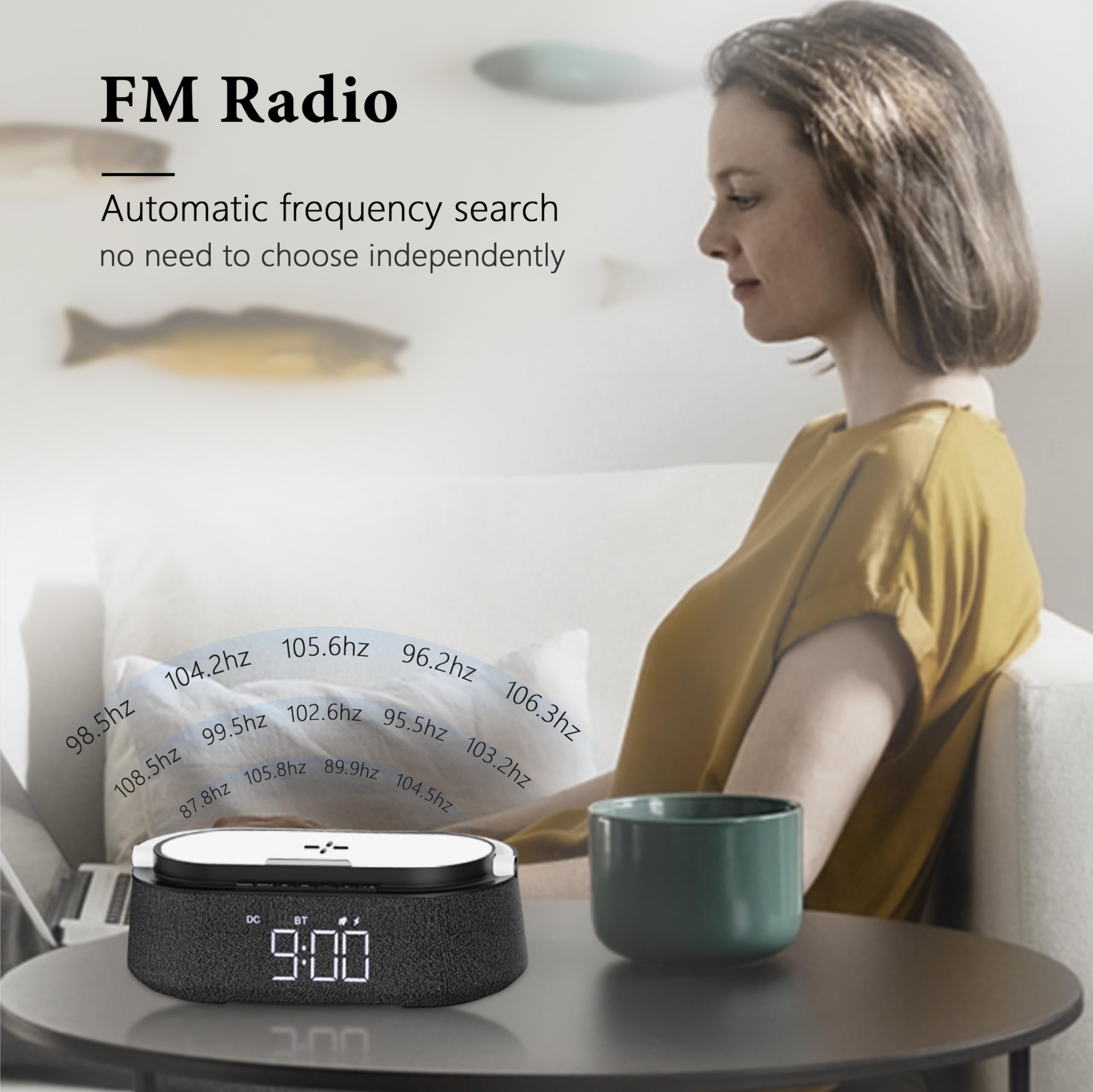 Freefish Bluetooth Speaker With Wireless Charger, Fm Radio, Adjustable Led Night Light, Dual Wireless Speakers, Suitable For Dec