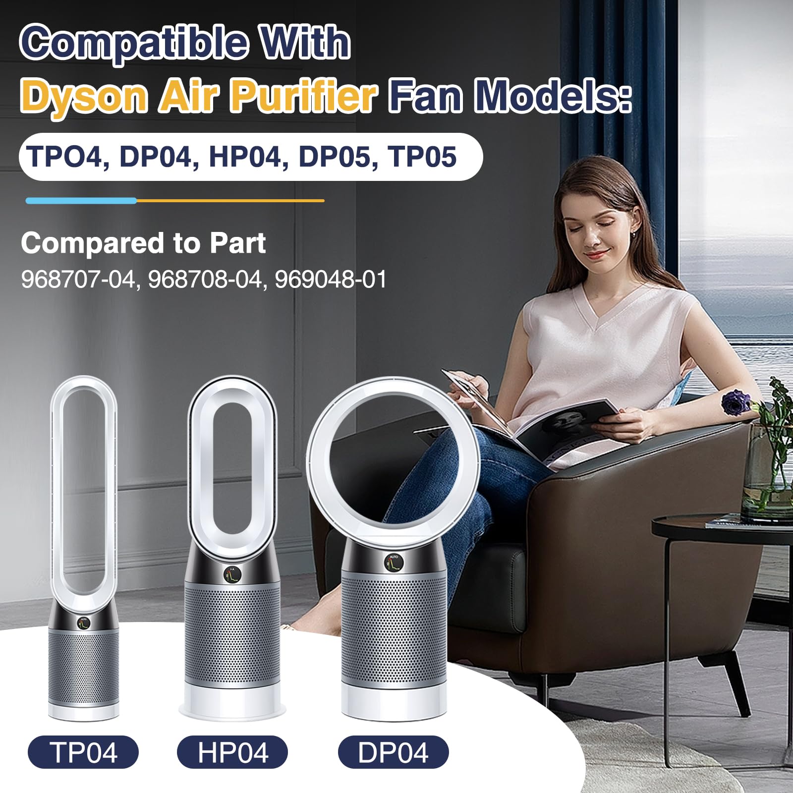 Tp04 True Hepa Filter Replacement For Dyson Tp04 Hp04 Dp04 Tp05 Dp05 Air Purifier, 360 Pure Cool Fan Combi Glass Hepa Filter & A