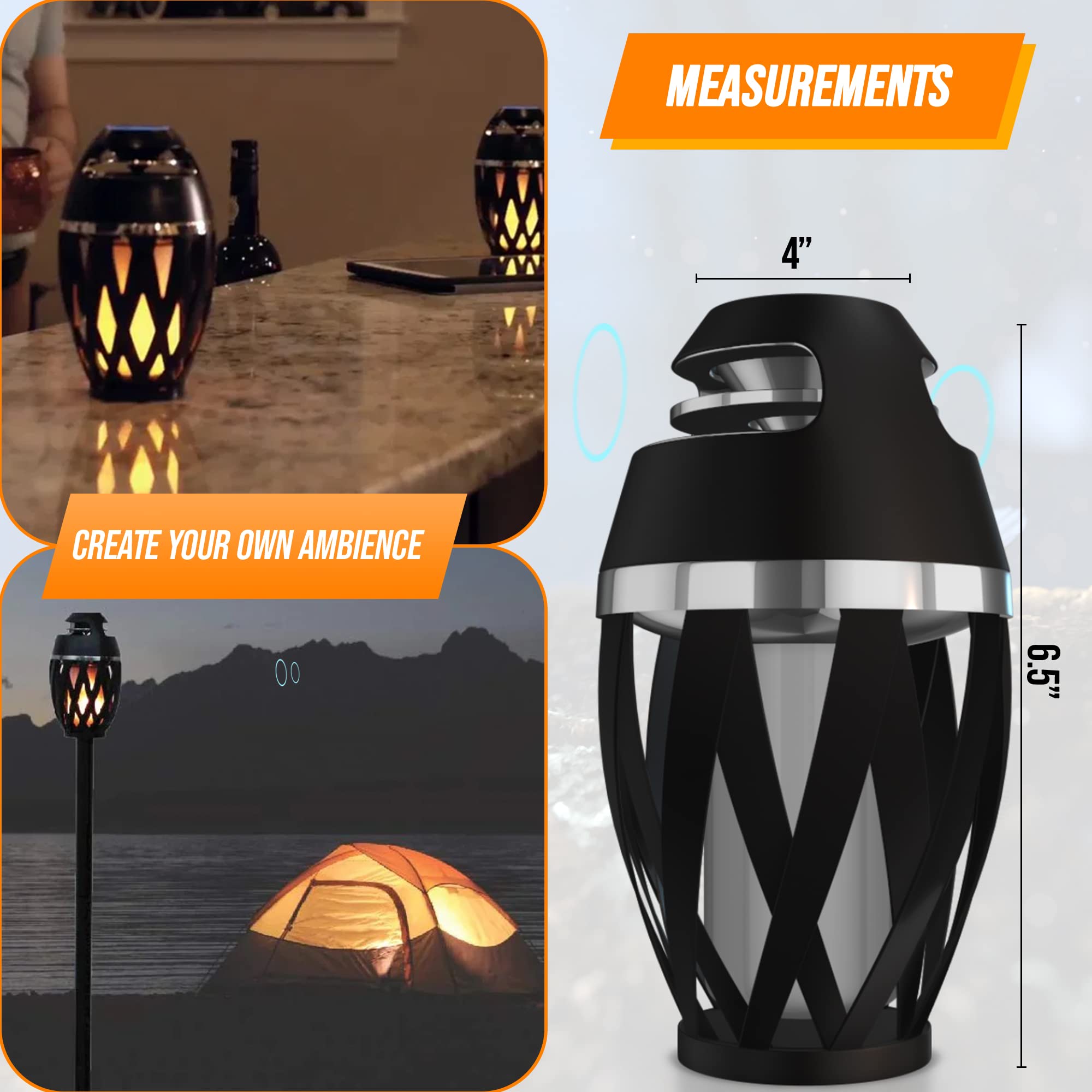 2 Pack Outdoor Tws Led Flame Speaker With 5 Foot Poles, Bluetooth 5.0, Tiki Torch Atmosphere Lamp, Water Resistant, Party Mode,