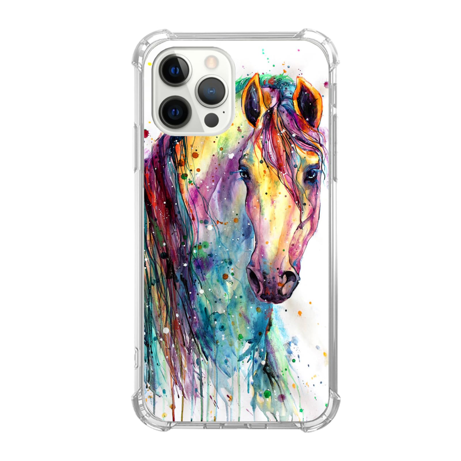 Ricin Relun Colorful Horse Case For Iphone 15 Pro Max, Watercolor Cute Animal Silicone Tpu Bumper Case, Slim Fit Anti Scratch Pr