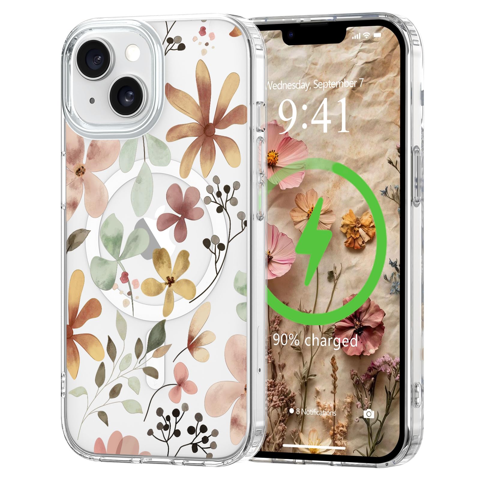 L-FADNUT for iPhone 14 Case for iPhone 13 Case [Compatible with Magsafe], Cute Flower Girls Women Clear Cover Silicone Shockproo