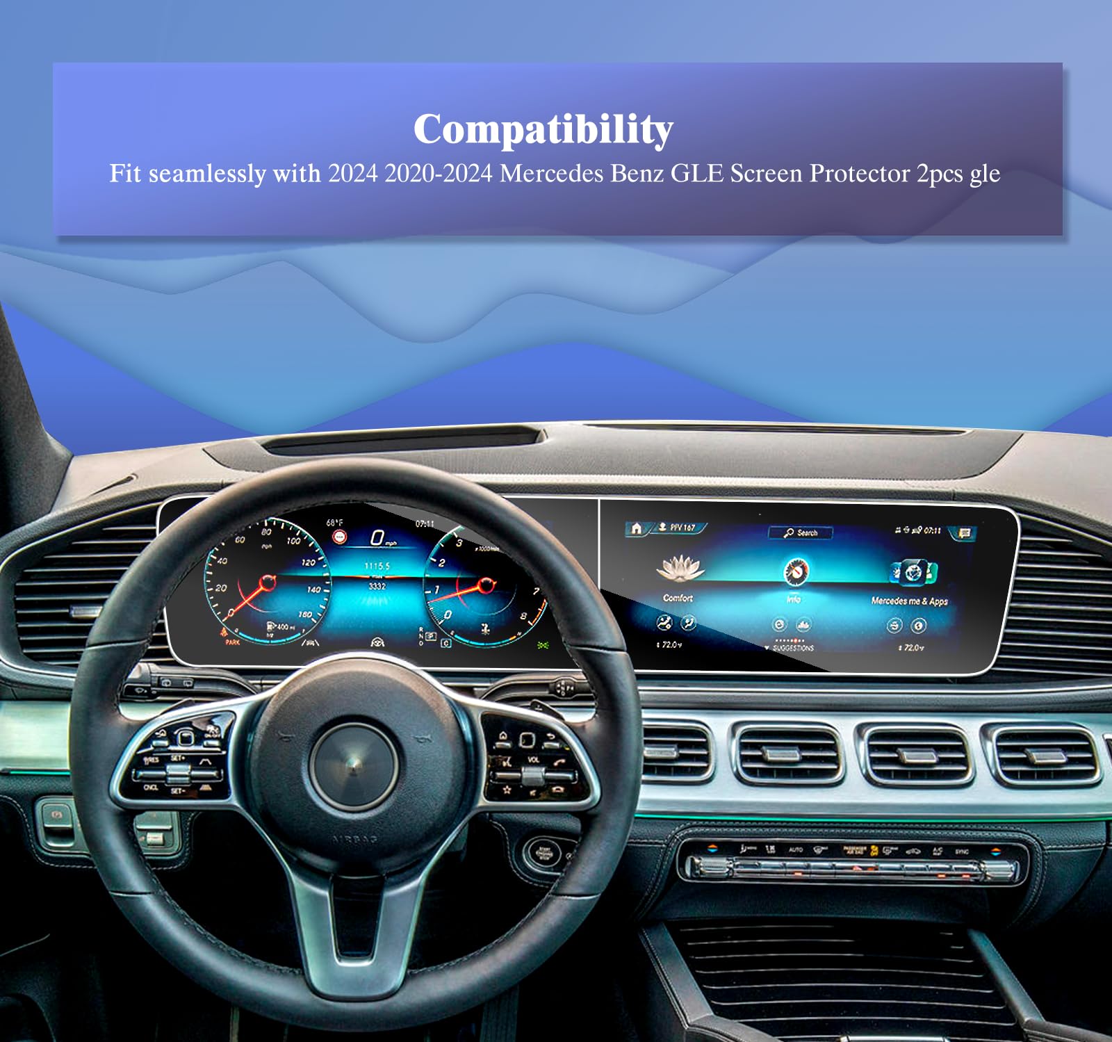 Ufgdsha 2Pcs 2024 Gle 350 Screen Protector For Gle 350 Mercedes Benz Accessories 2020 2023 2024 Mercedes Benz Gle Gls 350 450 20