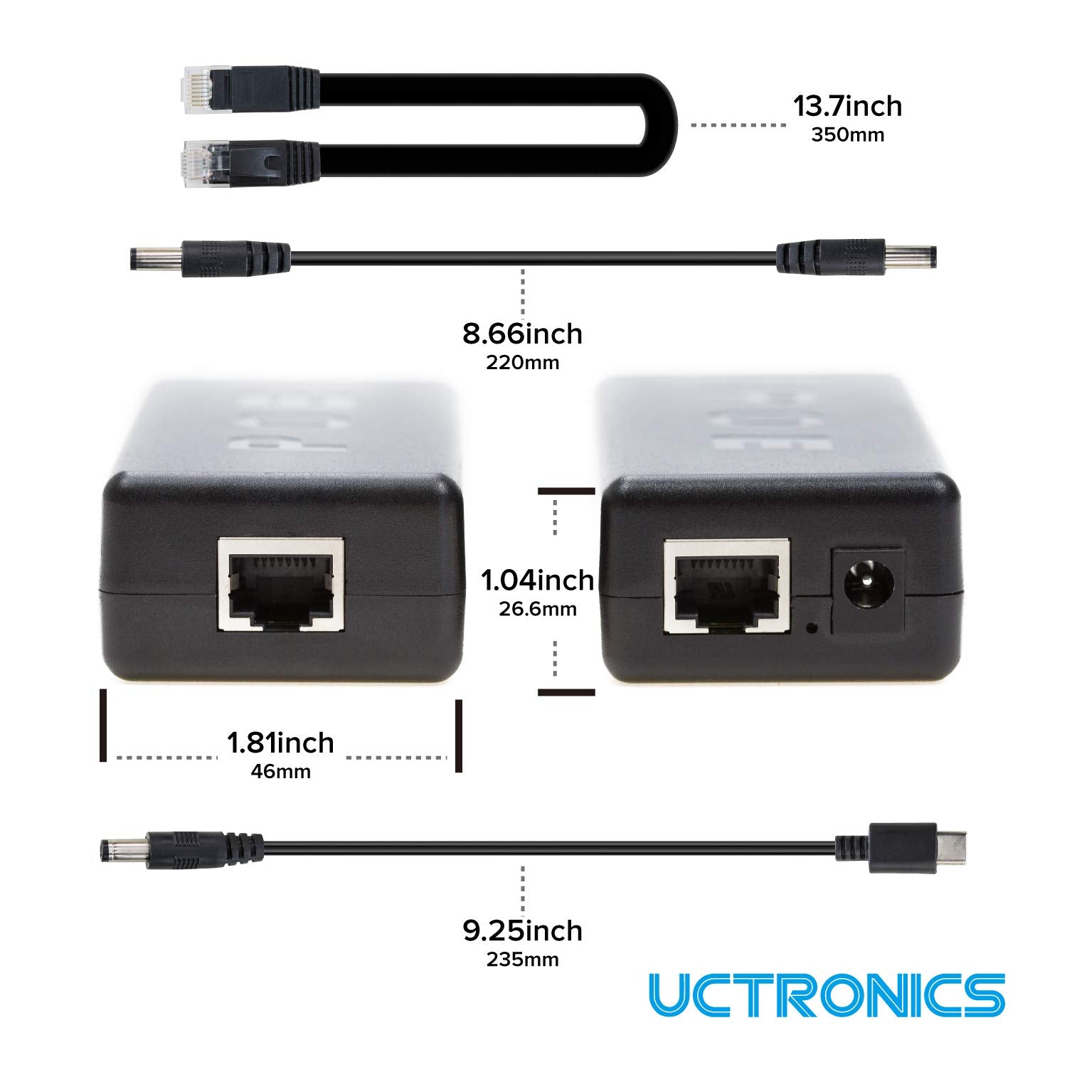Uctronics Poe Splitter 5V 4A For Raspberry Pi 4 And Jetson Nano, Active Poe+ To Barrel Jack Or Poe To Usb C Poe Adapter, Ieee 80