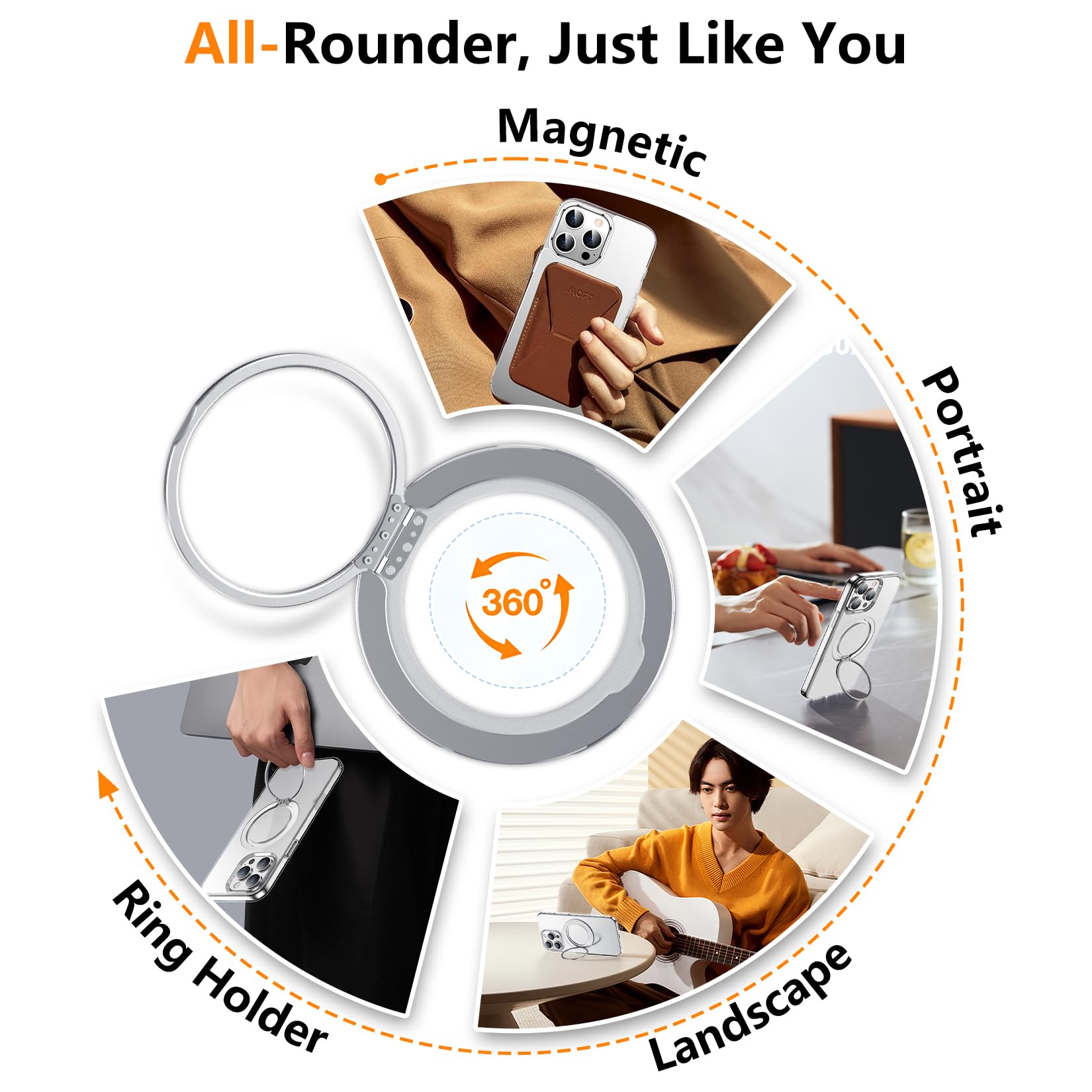 Temdan Designed For Iphone 16 Pro Case, 360Rotatable Ring Stand Case Compatible With Magsafe Military Grade Protection Magnetic